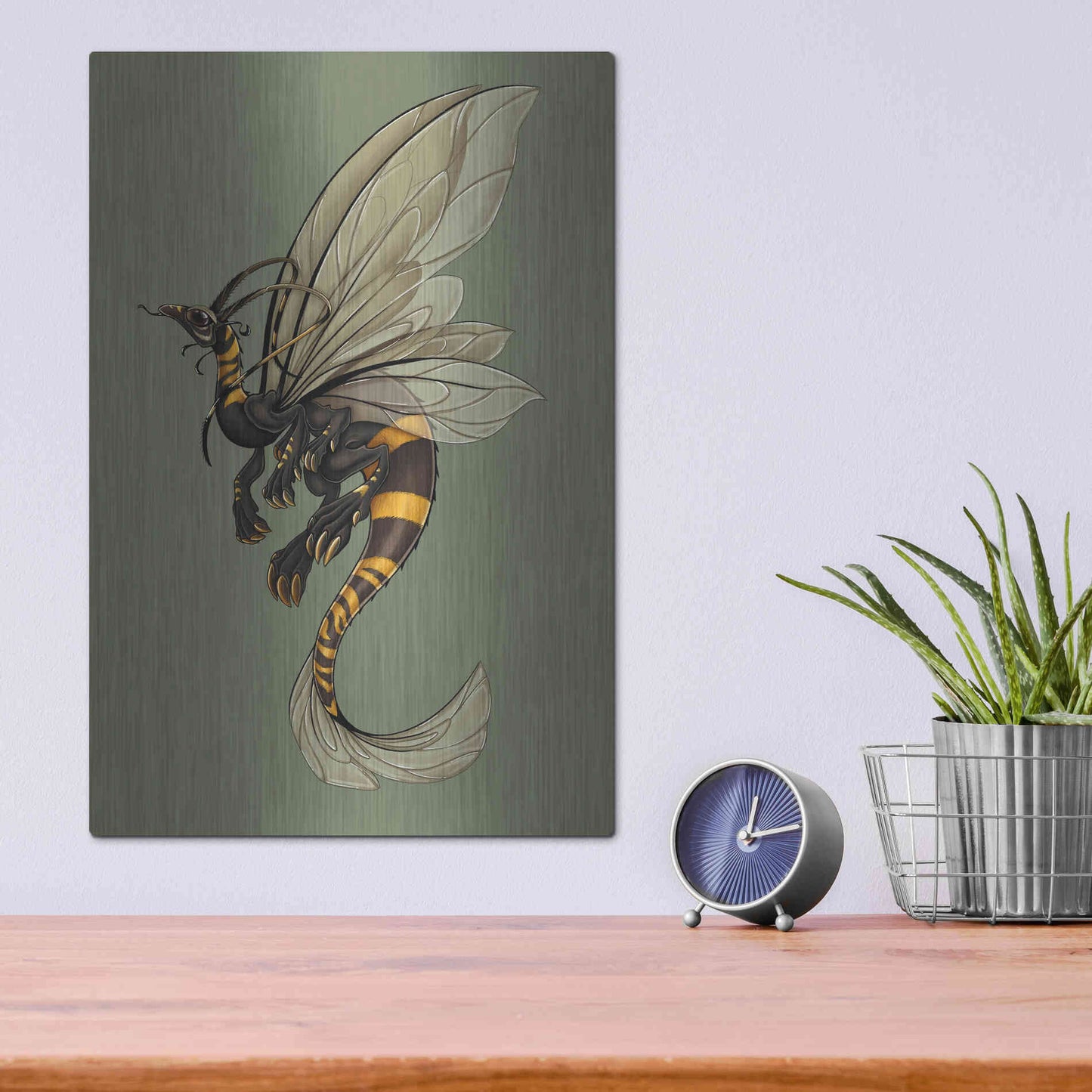 Luxe Metal Art 'Bee Dragon Celadon' by Avery Multer, Metal Wall Art,12x16