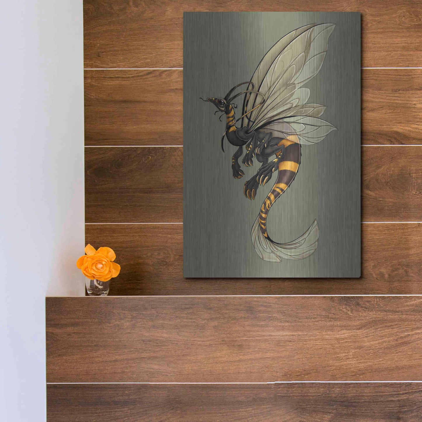 Luxe Metal Art 'Bee Dragon Celadon' by Avery Multer, Metal Wall Art,12x16