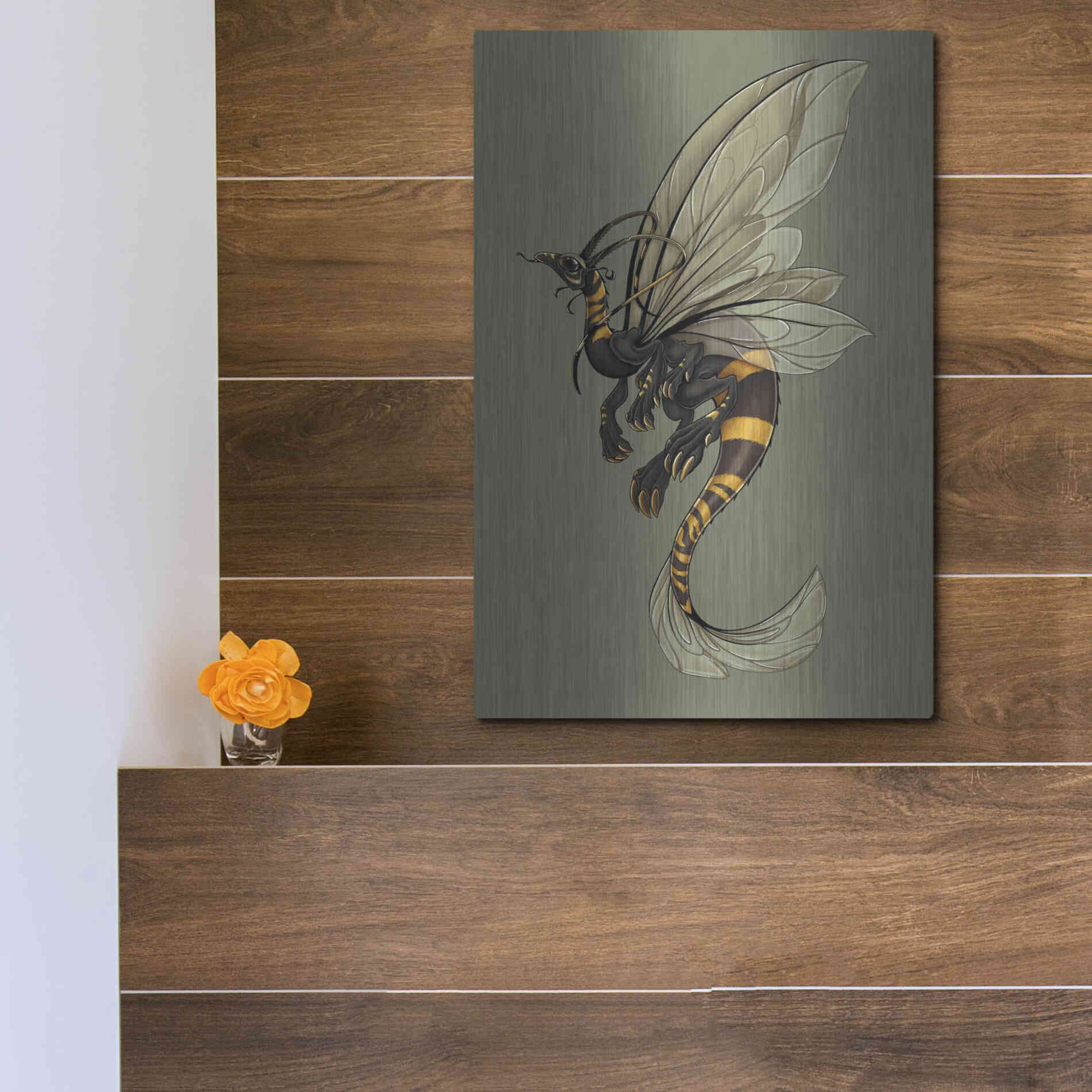 Luxe Metal Art 'Bee Dragon Celadon' by Avery Multer, Metal Wall Art,12x16