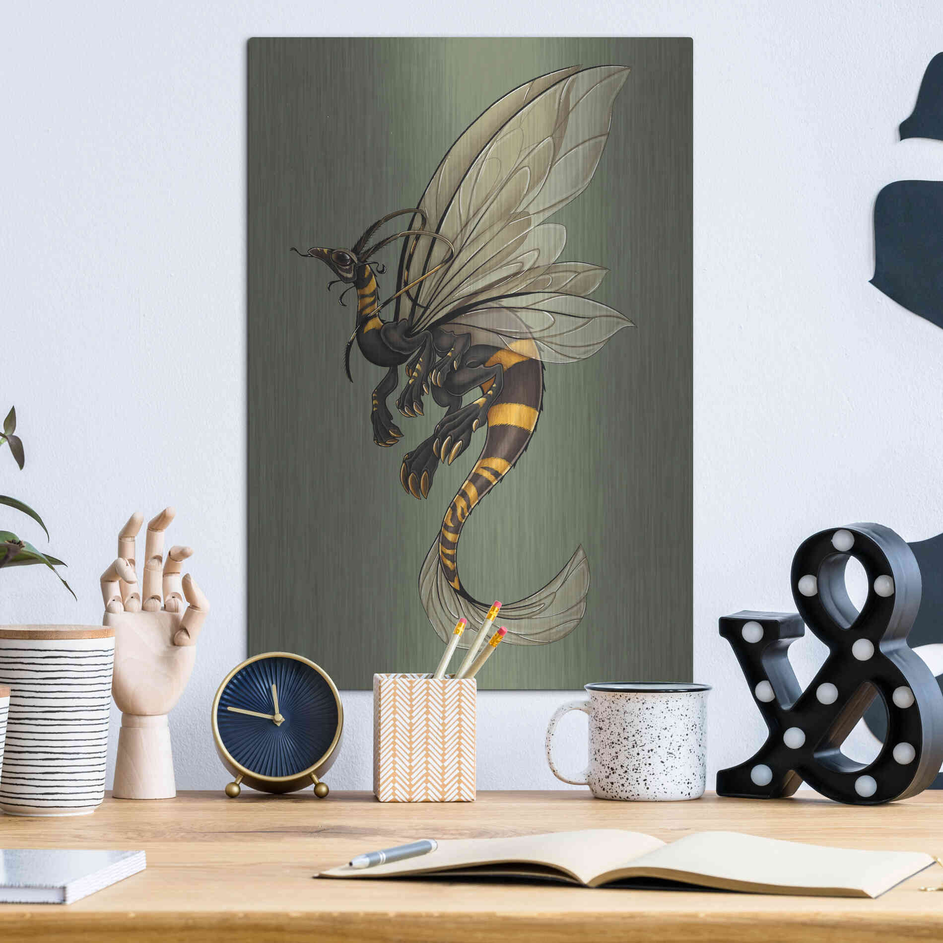 Luxe Metal Art 'Bee Dragon Celadon' by Avery Multer, Metal Wall Art,12x16