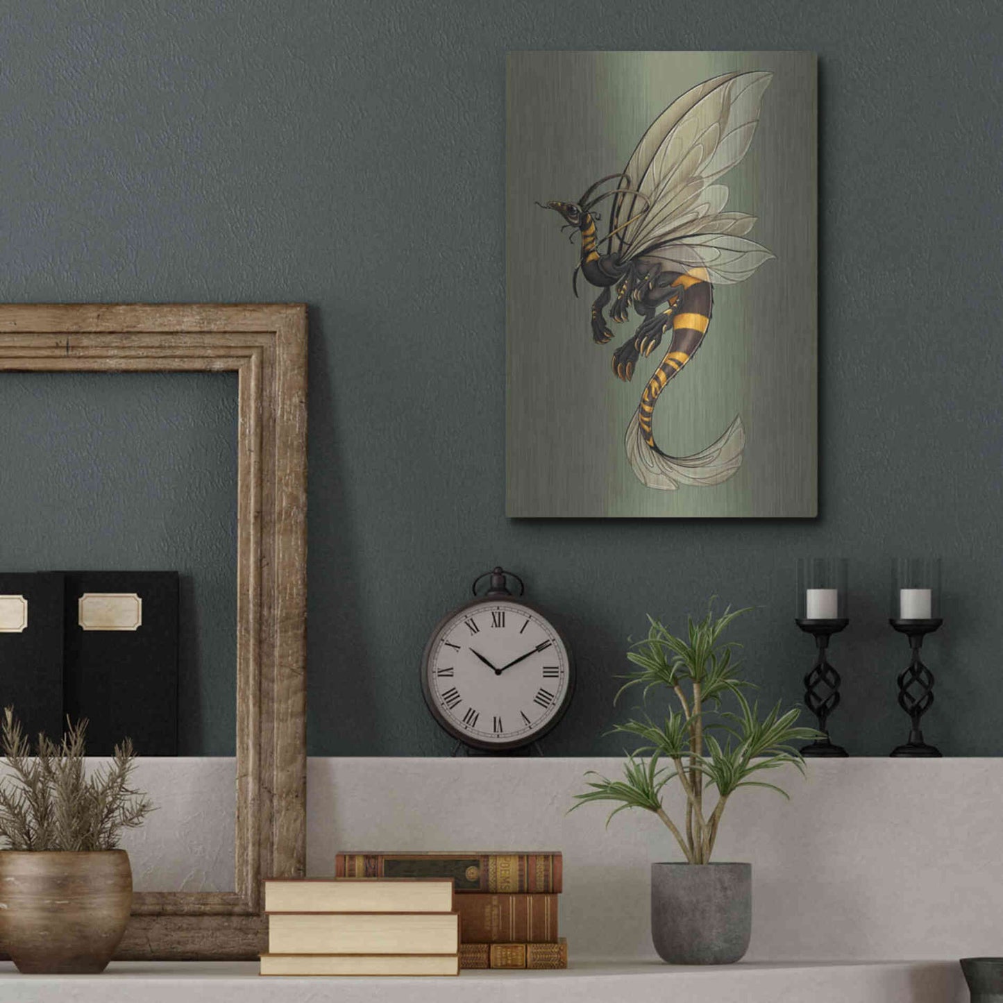 Luxe Metal Art 'Bee Dragon Celadon' by Avery Multer, Metal Wall Art,12x16