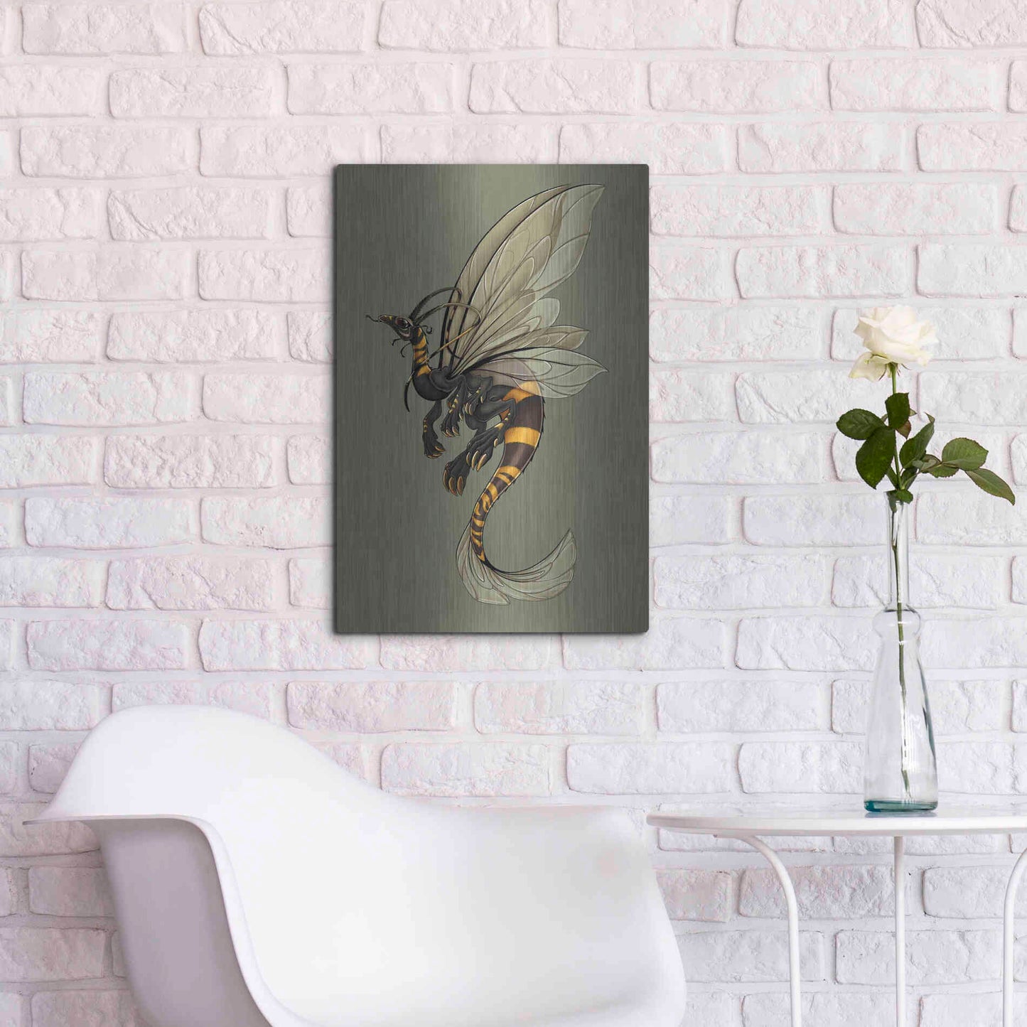 Luxe Metal Art 'Bee Dragon Celadon' by Avery Multer, Metal Wall Art,16x24