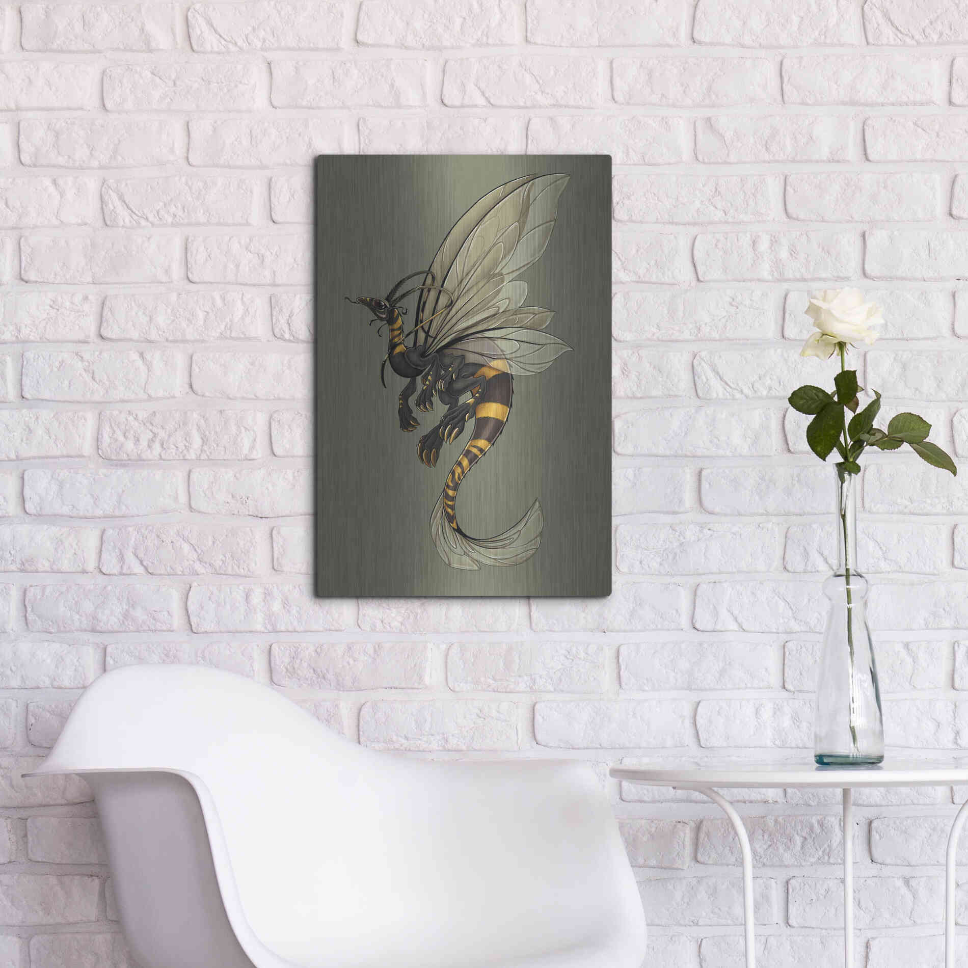 Luxe Metal Art 'Bee Dragon Celadon' by Avery Multer, Metal Wall Art,16x24