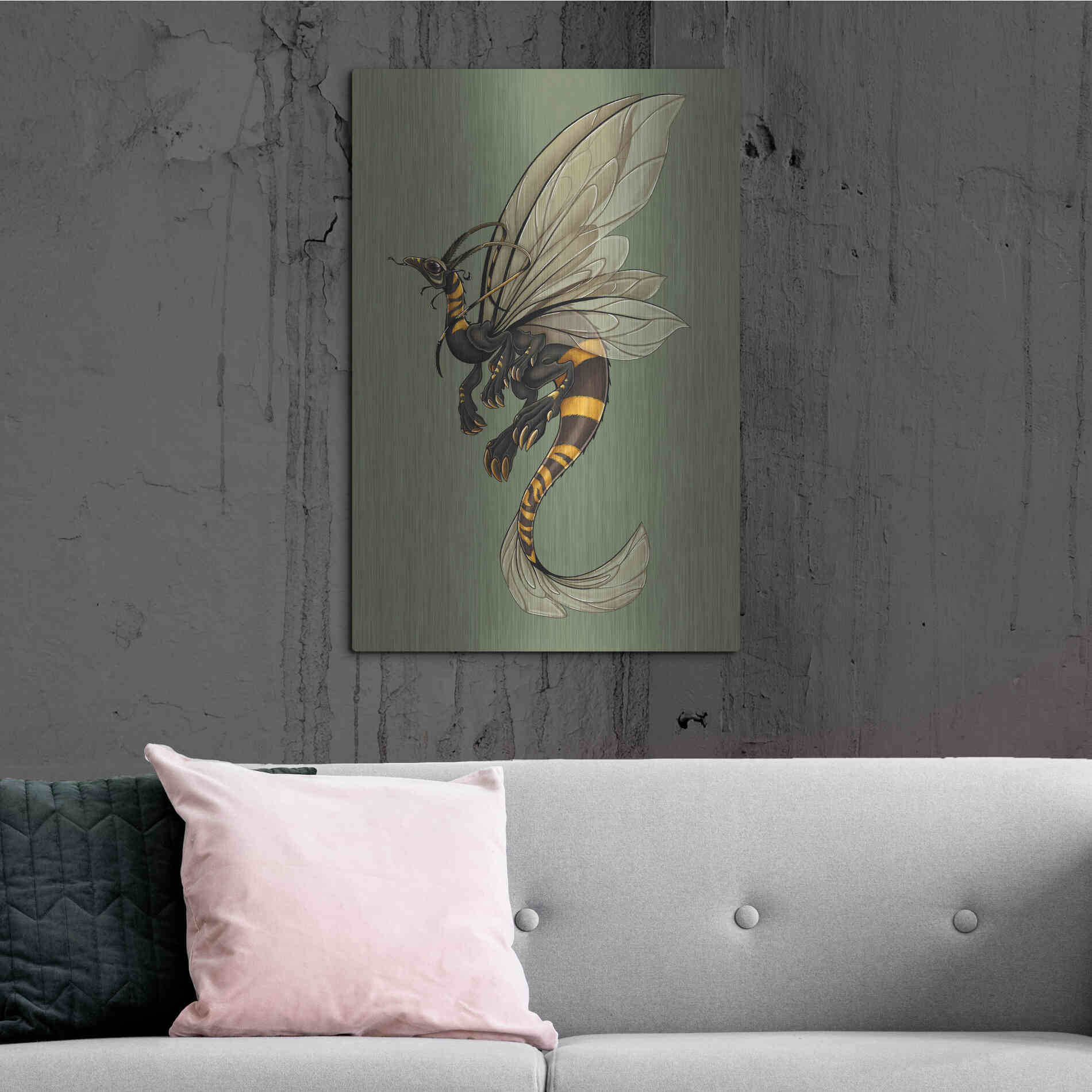 Luxe Metal Art 'Bee Dragon Celadon' by Avery Multer, Metal Wall Art,24x36