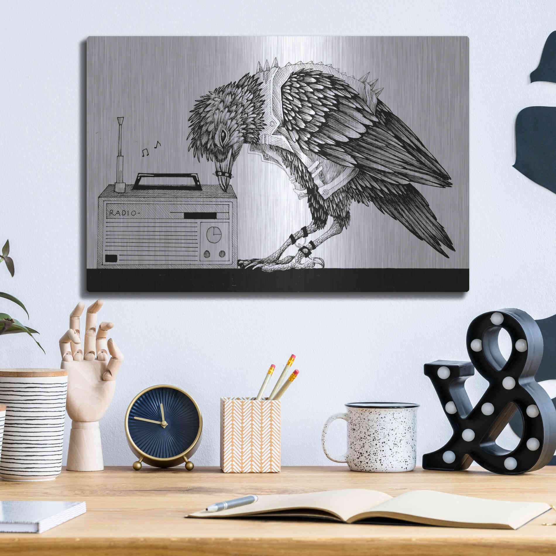 Luxe Metal Art 'Heavy Metal Crow' by Avery Multer, Metal Wall Art,16x12