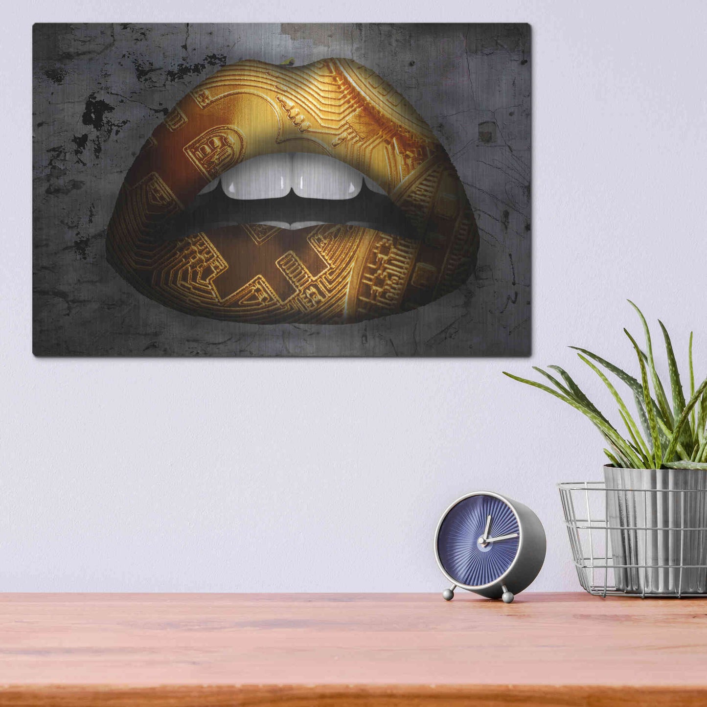 Luxe Metal Art 'Bitcoin Lipstick' by Metal Wall Art,16x12