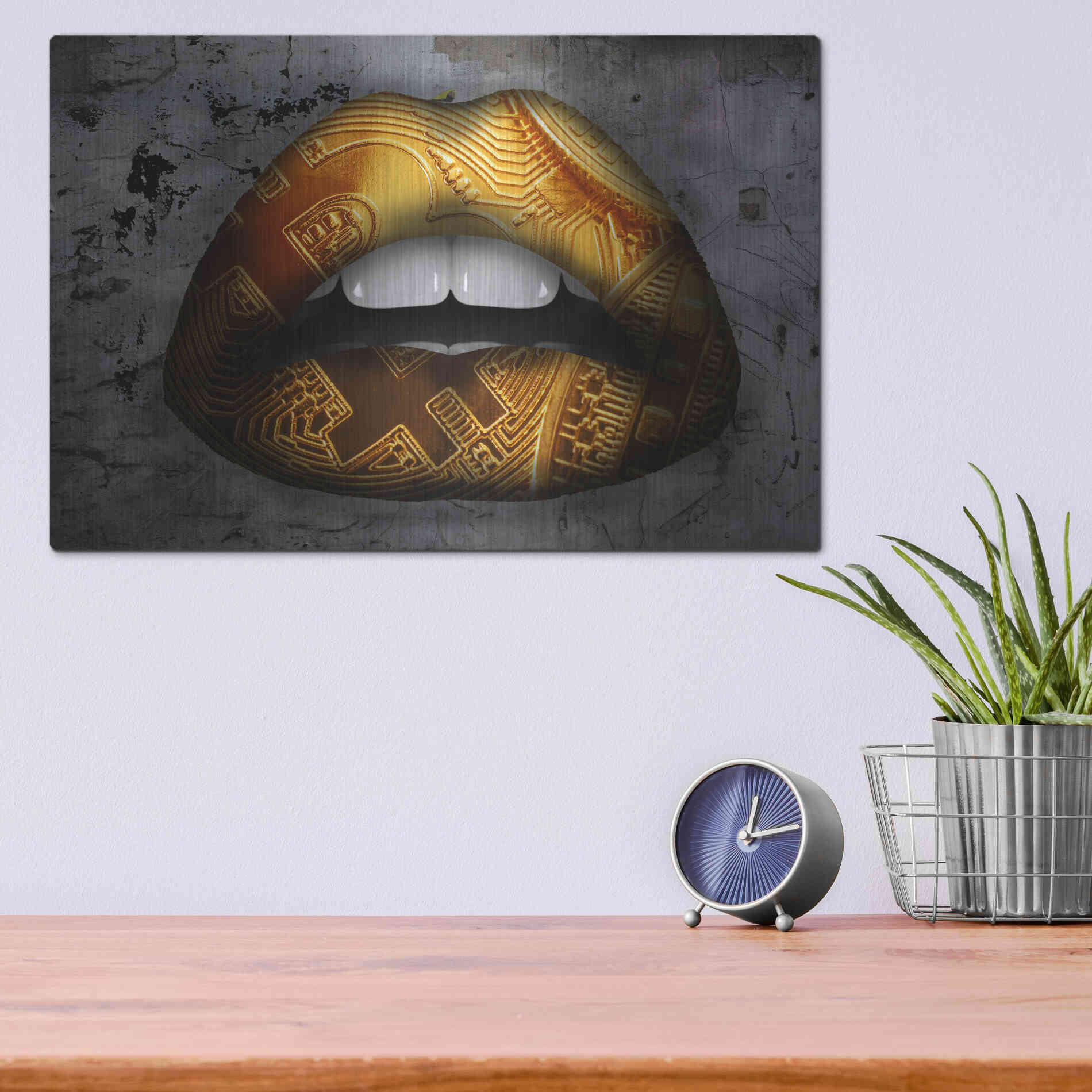 Luxe Metal Art 'Bitcoin Lipstick' by Metal Wall Art,16x12