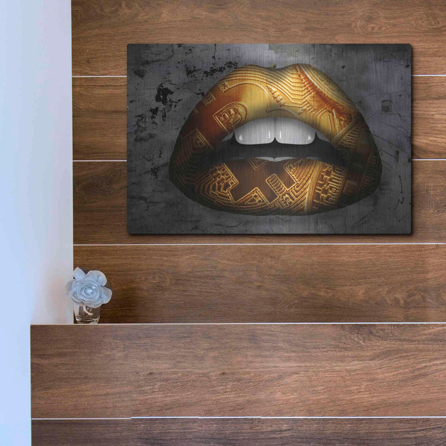 Luxe Metal Art 'Bitcoin Lipstick' by Metal Wall Art,16x12