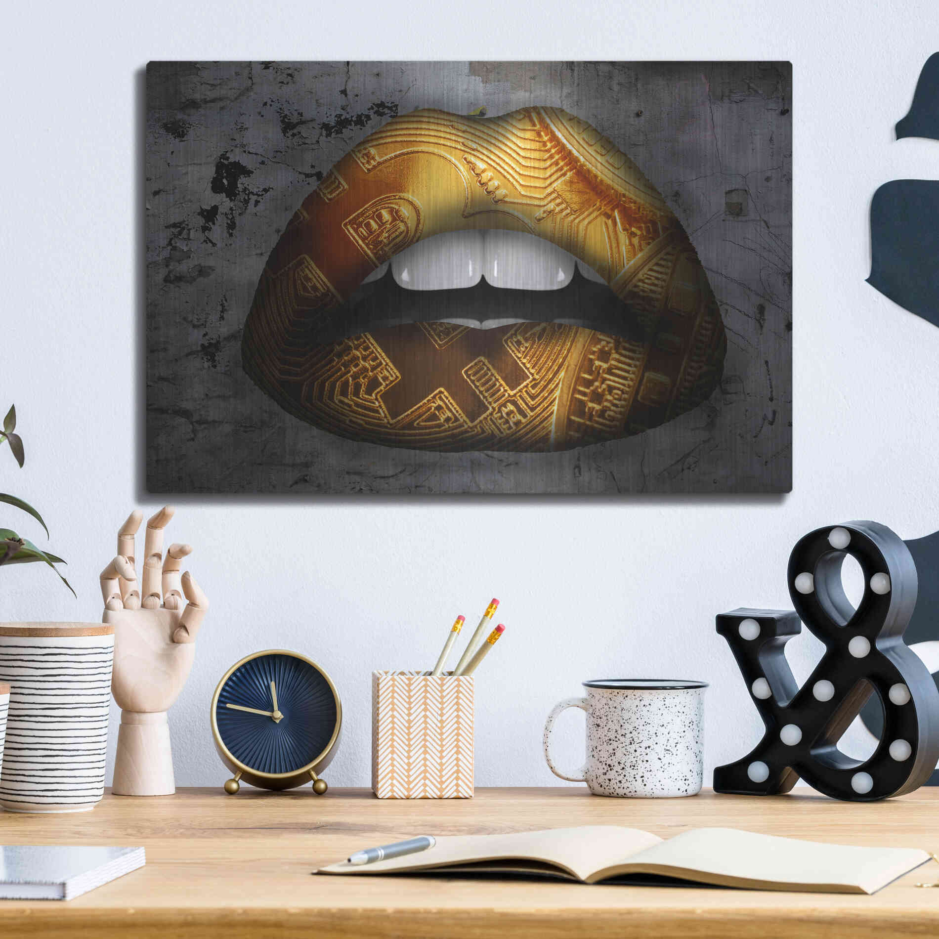 Luxe Metal Art 'Bitcoin Lipstick' by Metal Wall Art,16x12