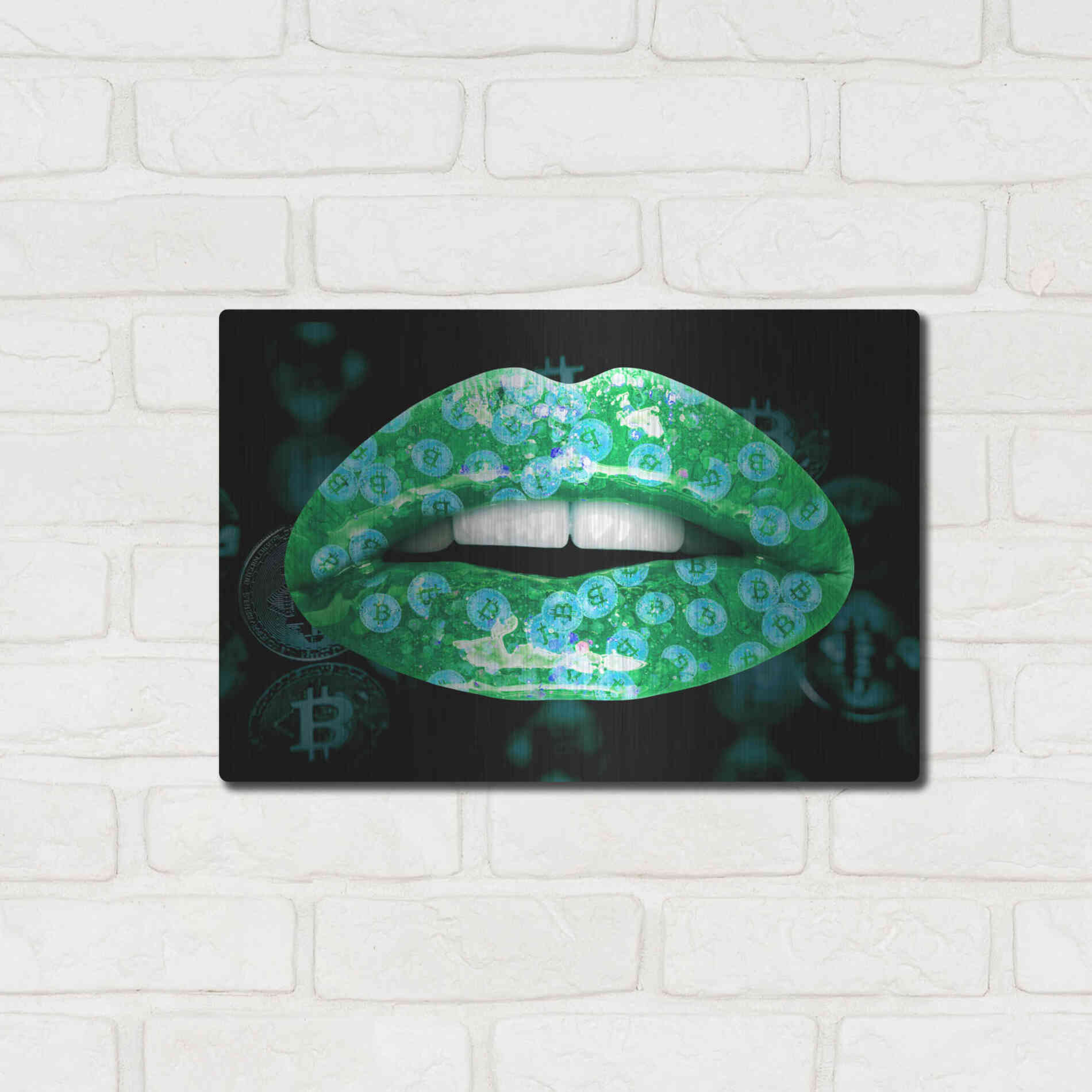 Luxe Metal Art 'Bitcoin Milkshake Turquoise' by Metal Wall Art,16x12