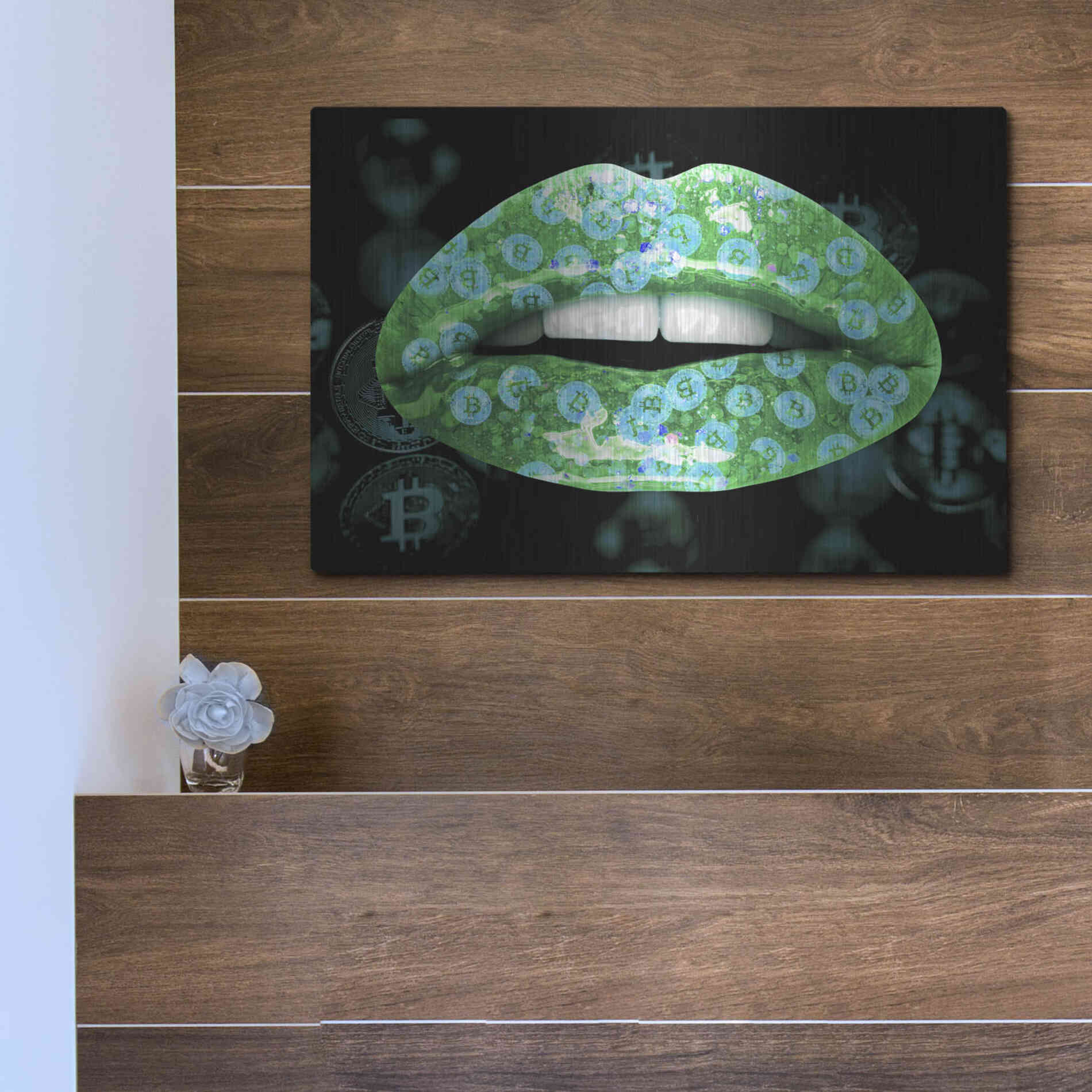 Luxe Metal Art 'Bitcoin Milkshake Turquoise' by Metal Wall Art,16x12