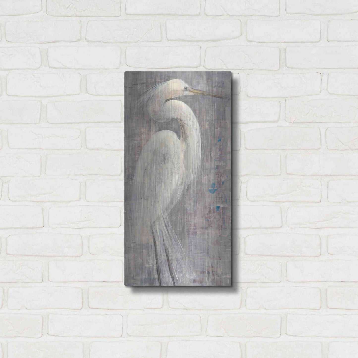 Luxe Metal Art 'Coastal Egret I Legs' by Albena Hristova, Metal Wall Art,12x24