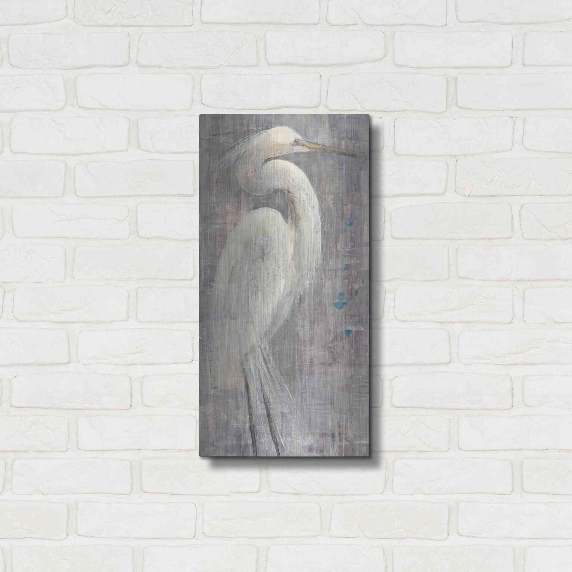 Luxe Metal Art 'Coastal Egret I Legs' by Albena Hristova, Metal Wall Art,12x24