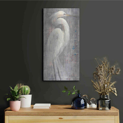 Luxe Metal Art 'Coastal Egret I Legs' by Albena Hristova, Metal Wall Art,12x24