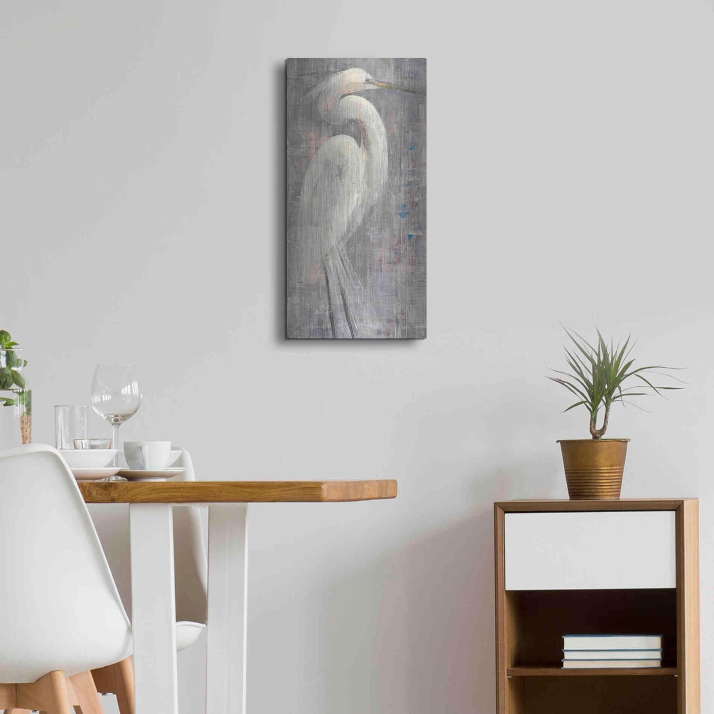 Luxe Metal Art 'Coastal Egret I Legs' by Albena Hristova, Metal Wall Art,12x24