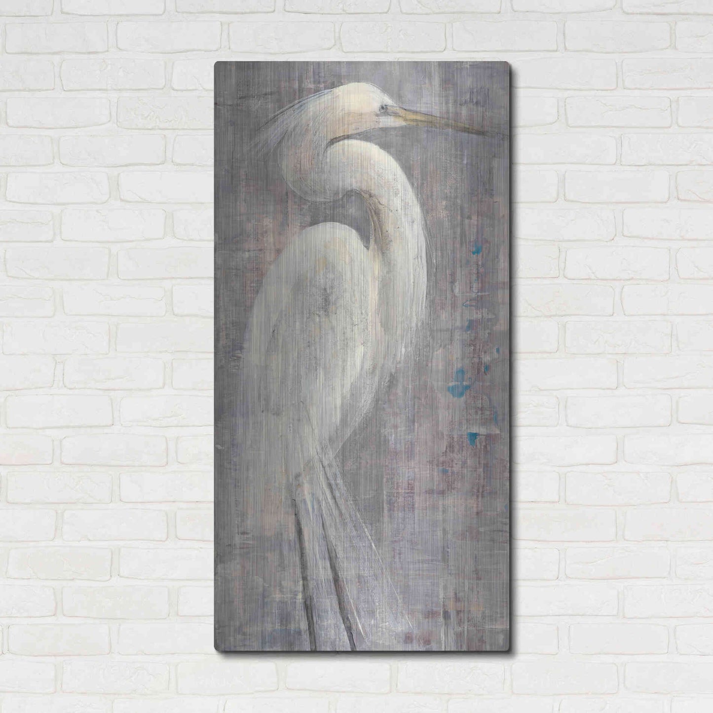 Luxe Metal Art 'Coastal Egret I Legs' by Albena Hristova, Metal Wall Art,24x48