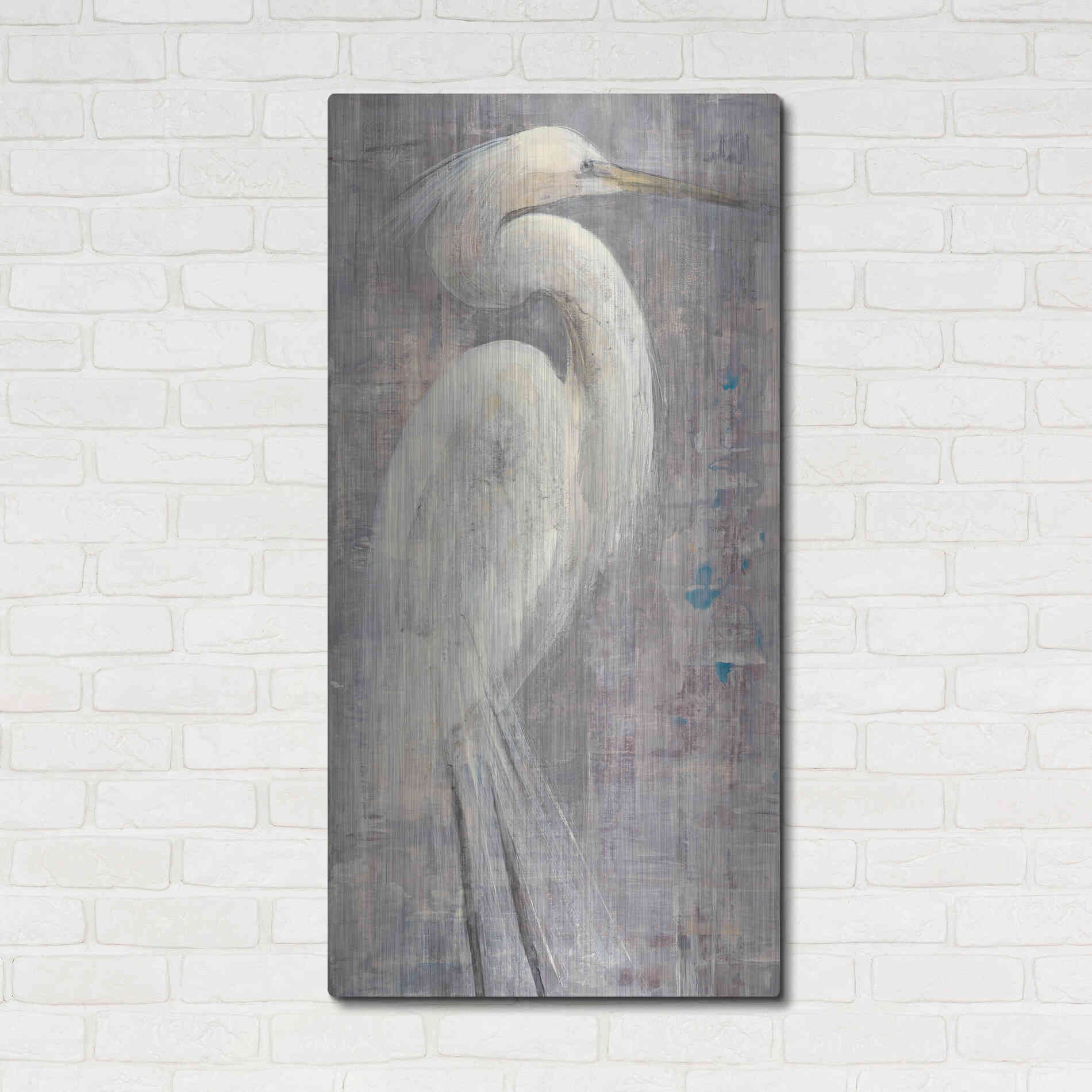 Luxe Metal Art 'Coastal Egret I Legs' by Albena Hristova, Metal Wall Art,24x48