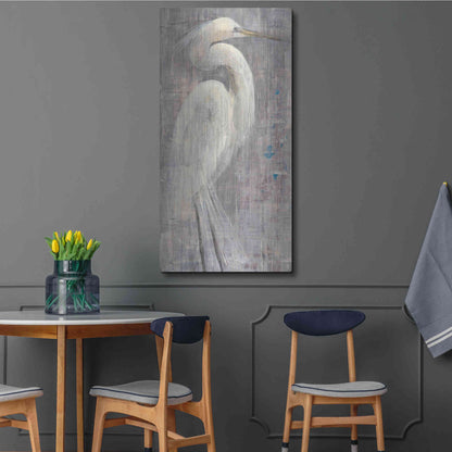 Luxe Metal Art 'Coastal Egret I Legs' by Albena Hristova, Metal Wall Art,24x48