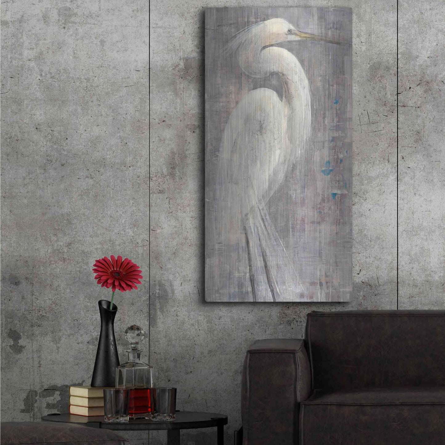 Luxe Metal Art 'Coastal Egret I Legs' by Albena Hristova, Metal Wall Art,24x48