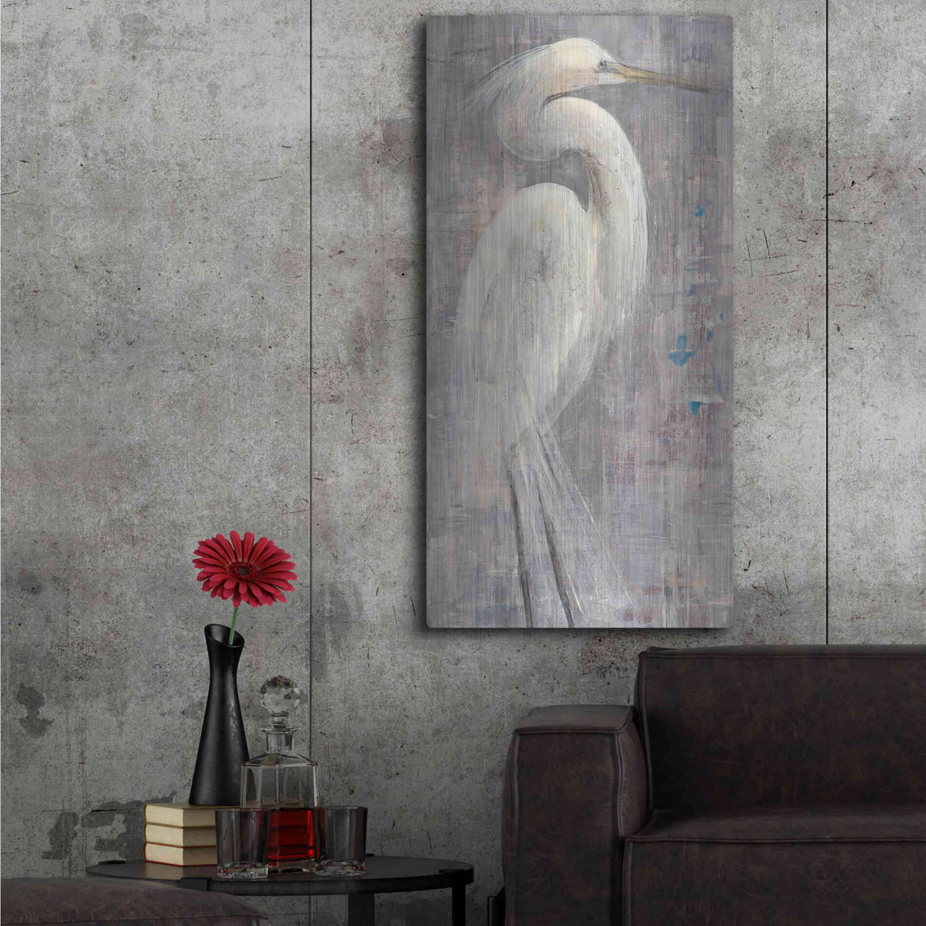 Luxe Metal Art 'Coastal Egret I Legs' by Albena Hristova, Metal Wall Art,24x48