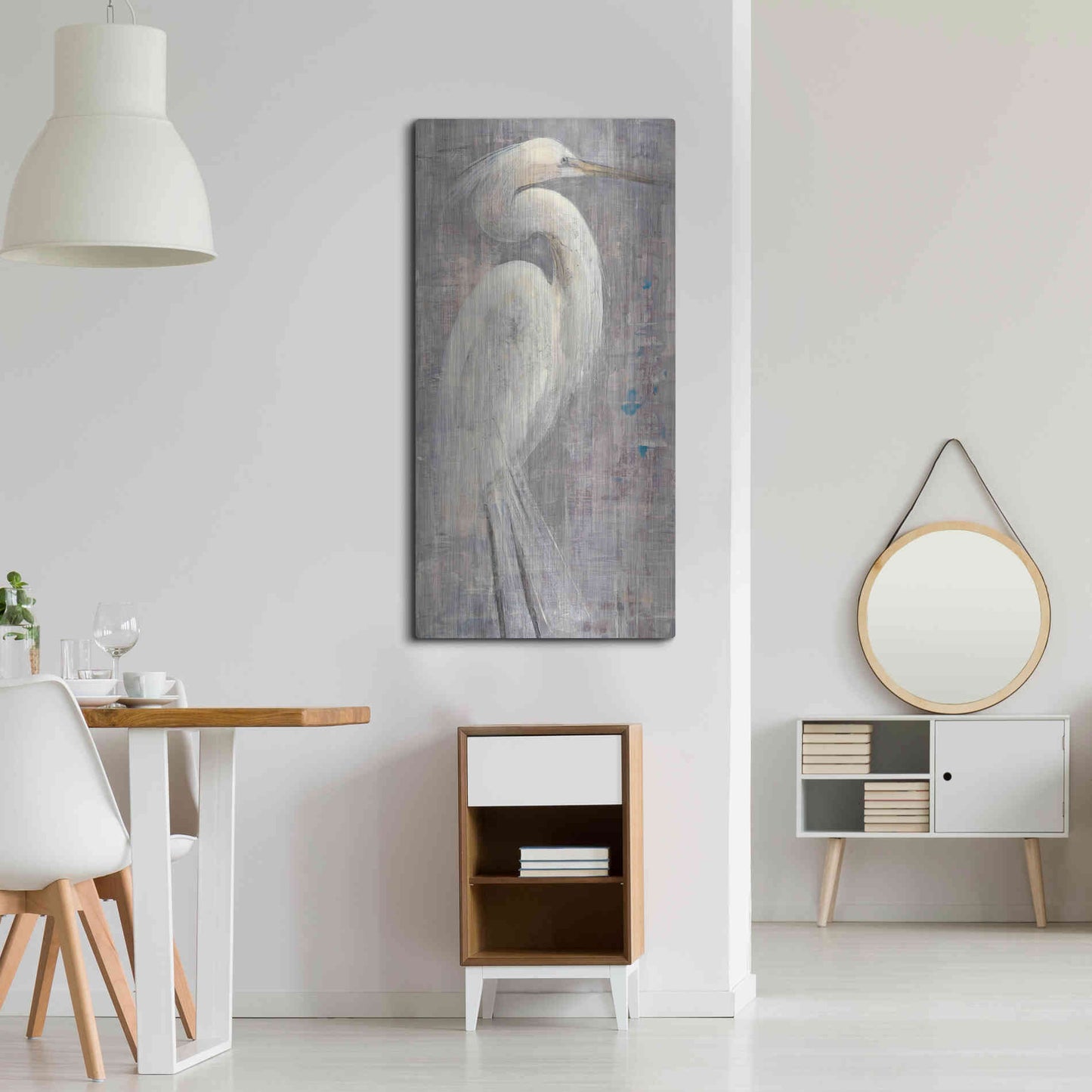 Luxe Metal Art 'Coastal Egret I Legs' by Albena Hristova, Metal Wall Art,24x48