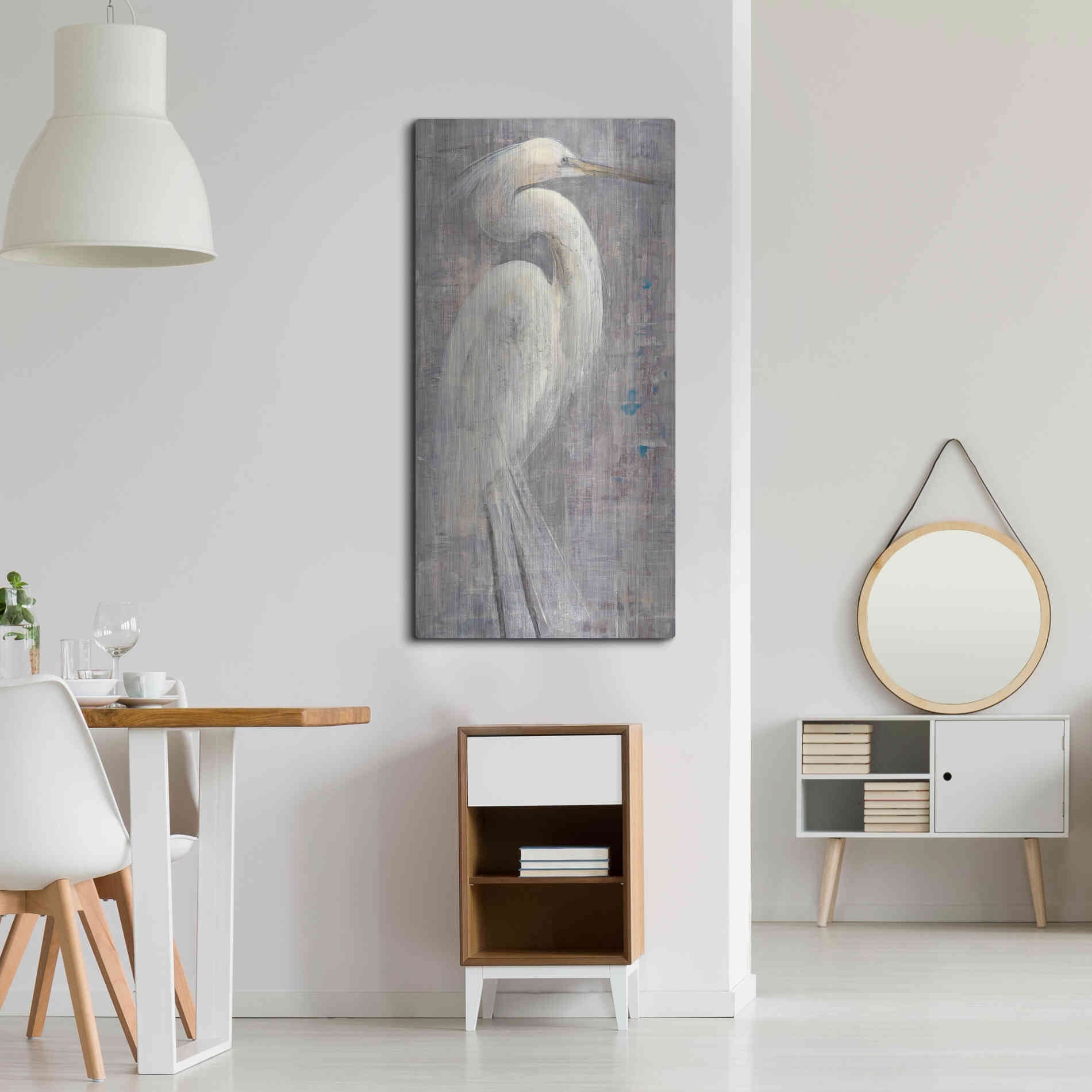 Luxe Metal Art 'Coastal Egret I Legs' by Albena Hristova, Metal Wall Art,24x48
