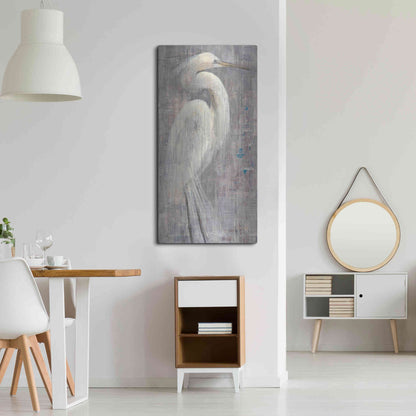 Luxe Metal Art 'Coastal Egret I Legs' by Albena Hristova, Metal Wall Art,24x48