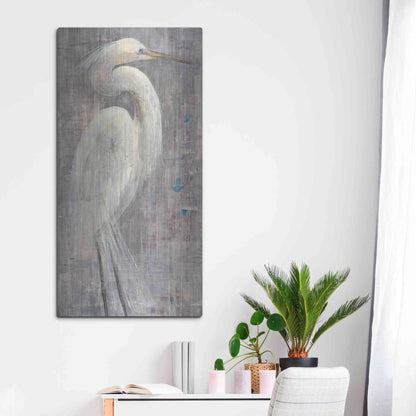 Luxe Metal Art 'Coastal Egret I Legs' by Albena Hristova, Metal Wall Art,24x48