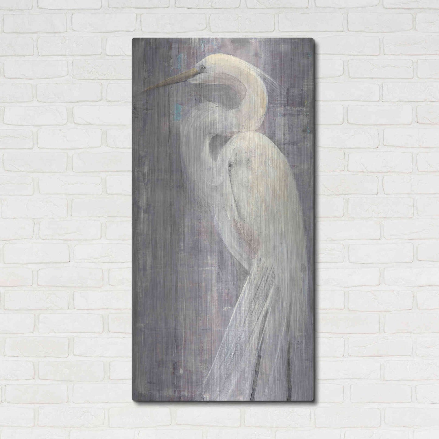 Luxe Metal Art 'Coastal Egret II Legs' by Albena Hristova, Metal Wall Art,24x48