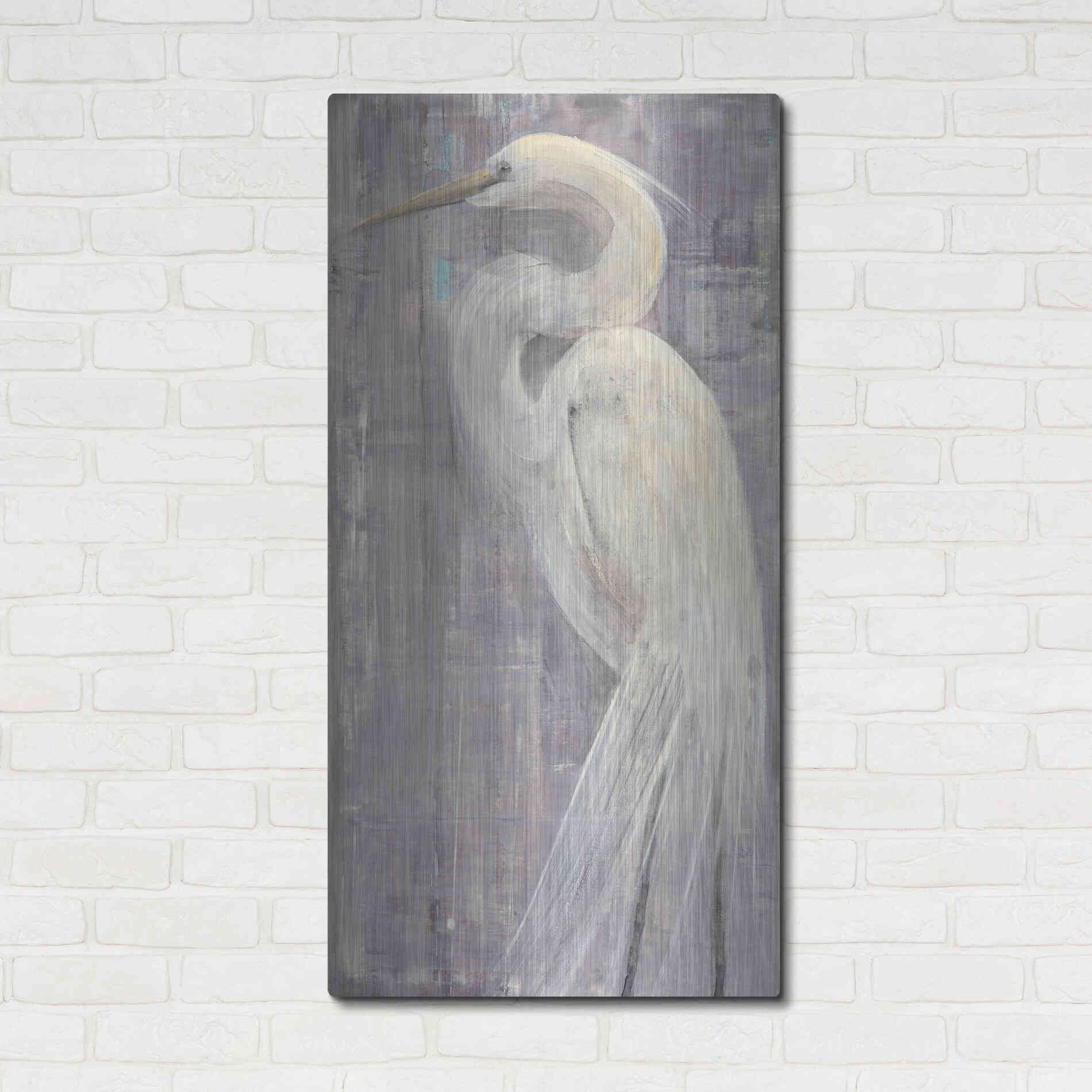 Luxe Metal Art 'Coastal Egret II Legs' by Albena Hristova, Metal Wall Art,24x48