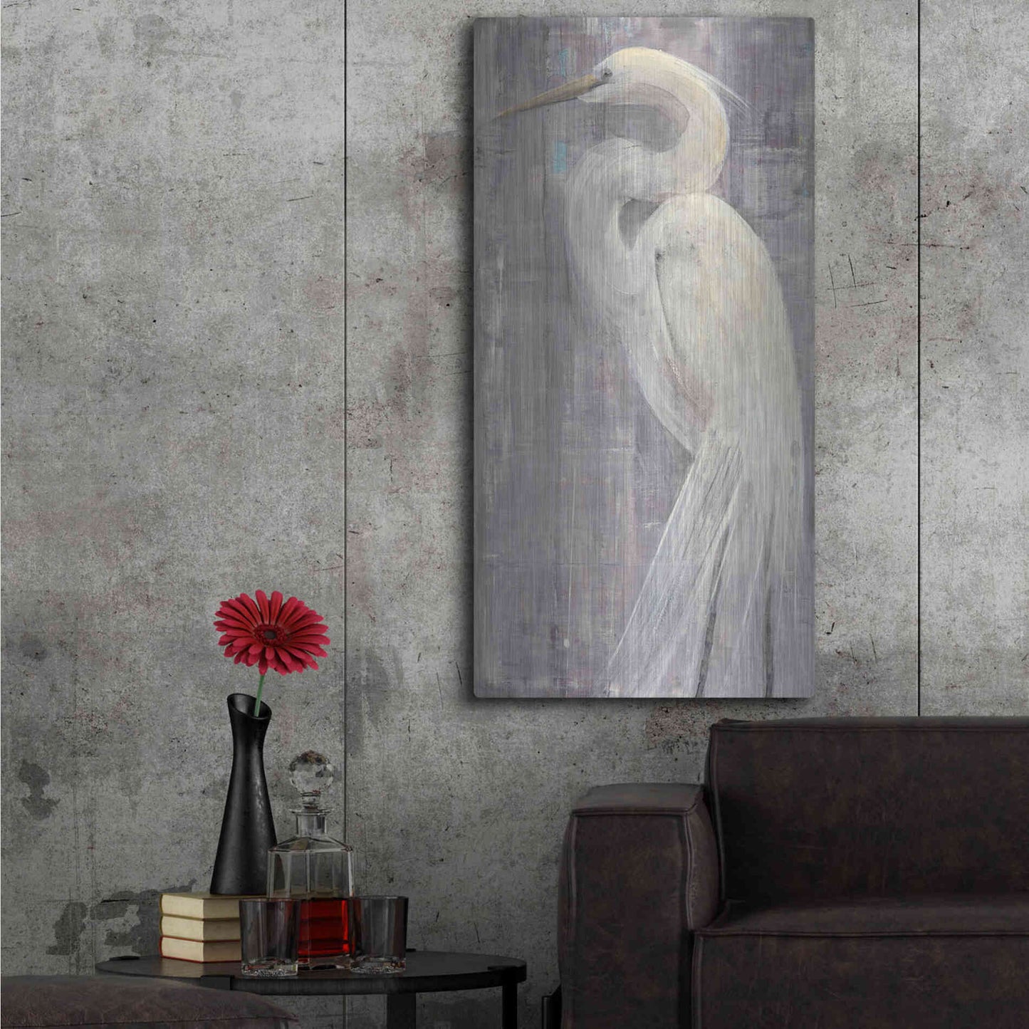 Luxe Metal Art 'Coastal Egret II Legs' by Albena Hristova, Metal Wall Art,24x48