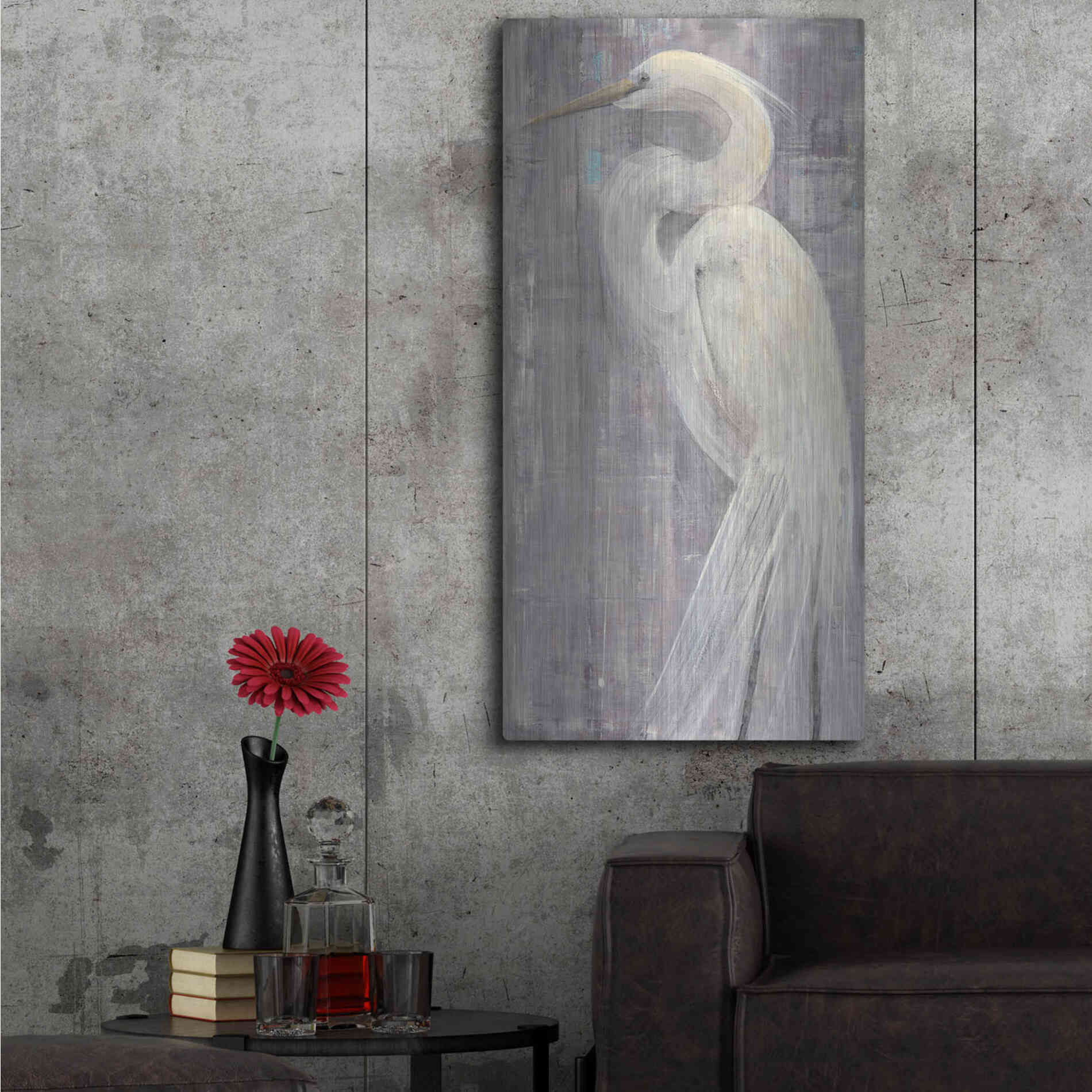 Luxe Metal Art 'Coastal Egret II Legs' by Albena Hristova, Metal Wall Art,24x48