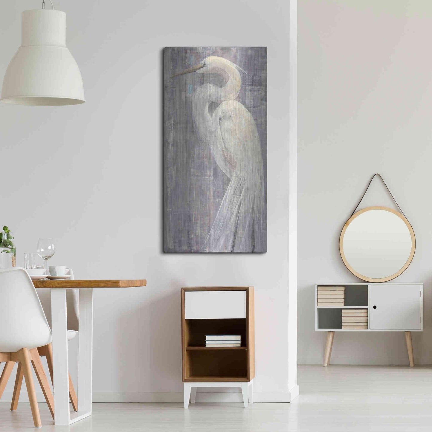 Luxe Metal Art 'Coastal Egret II Legs' by Albena Hristova, Metal Wall Art,24x48