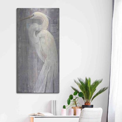 Luxe Metal Art 'Coastal Egret II Legs' by Albena Hristova, Metal Wall Art,24x48