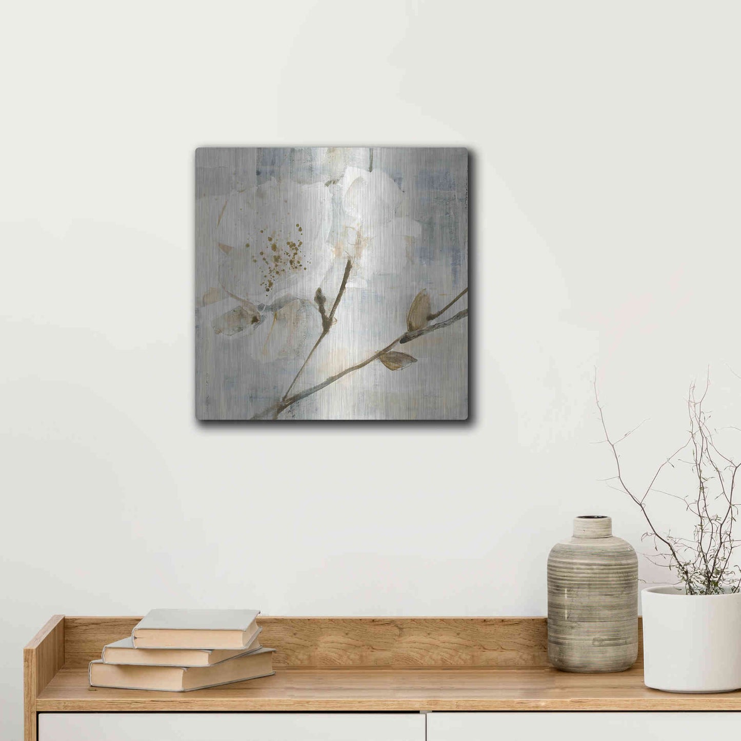 Luxe Metal Art 'Elegance I Greige' by Albena Hristova, Metal Wall Art,12x12