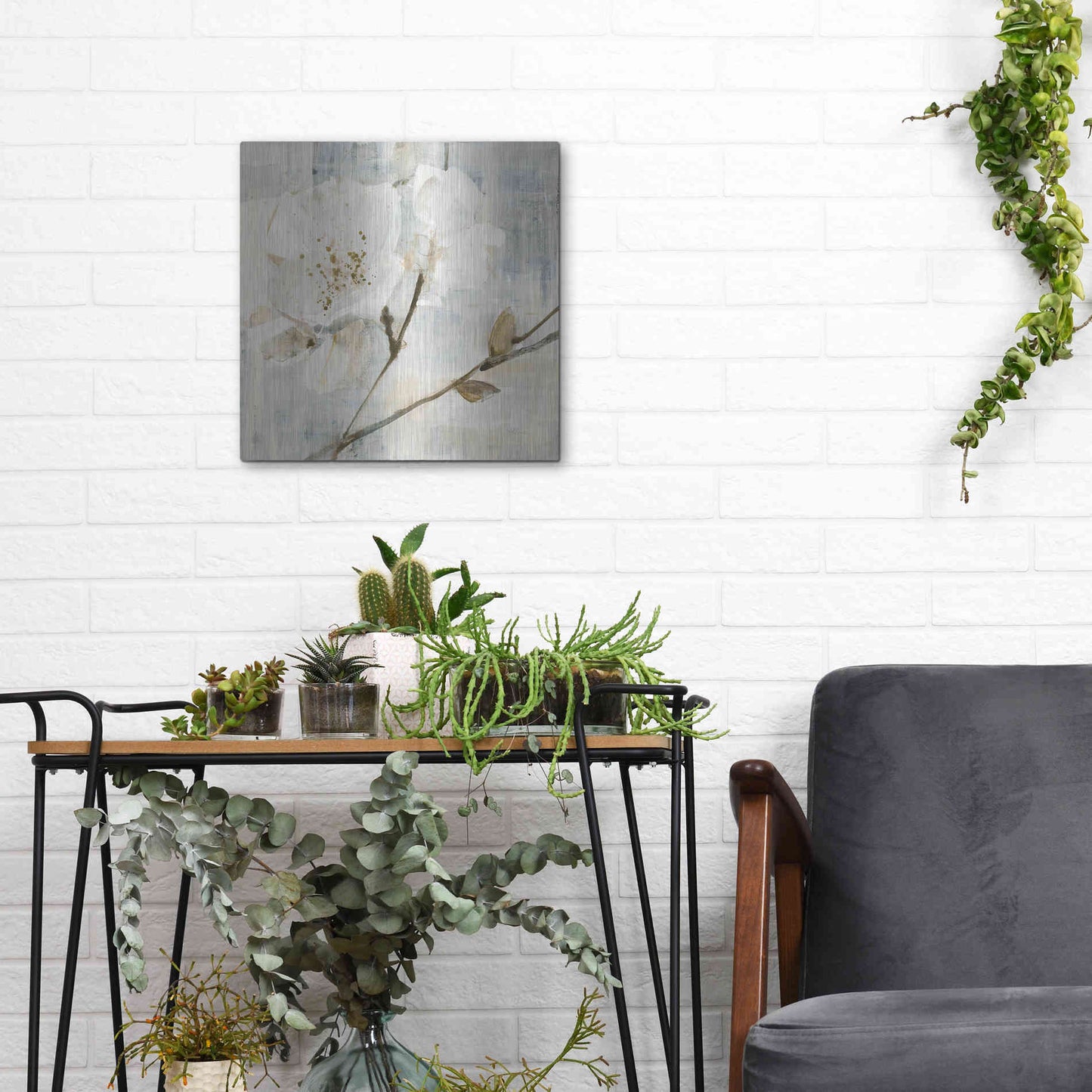 Luxe Metal Art 'Elegance I Greige' by Albena Hristova, Metal Wall Art,12x12