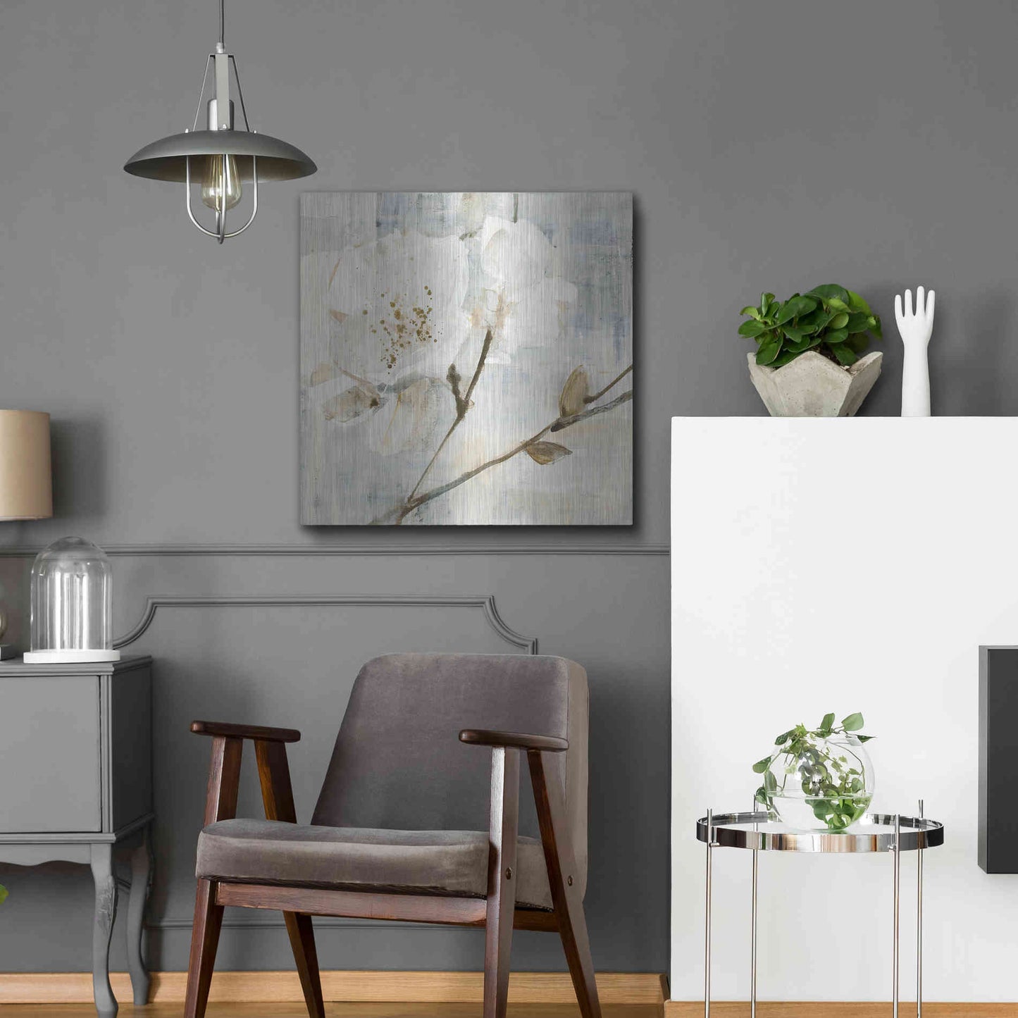 Luxe Metal Art 'Elegance I Greige' by Albena Hristova, Metal Wall Art,24x24