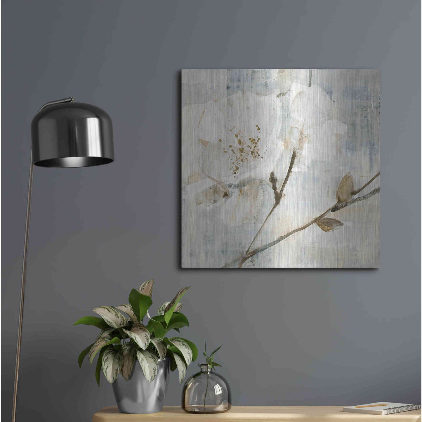 Luxe Metal Art 'Elegance I Greige' by Albena Hristova, Metal Wall Art,24x24