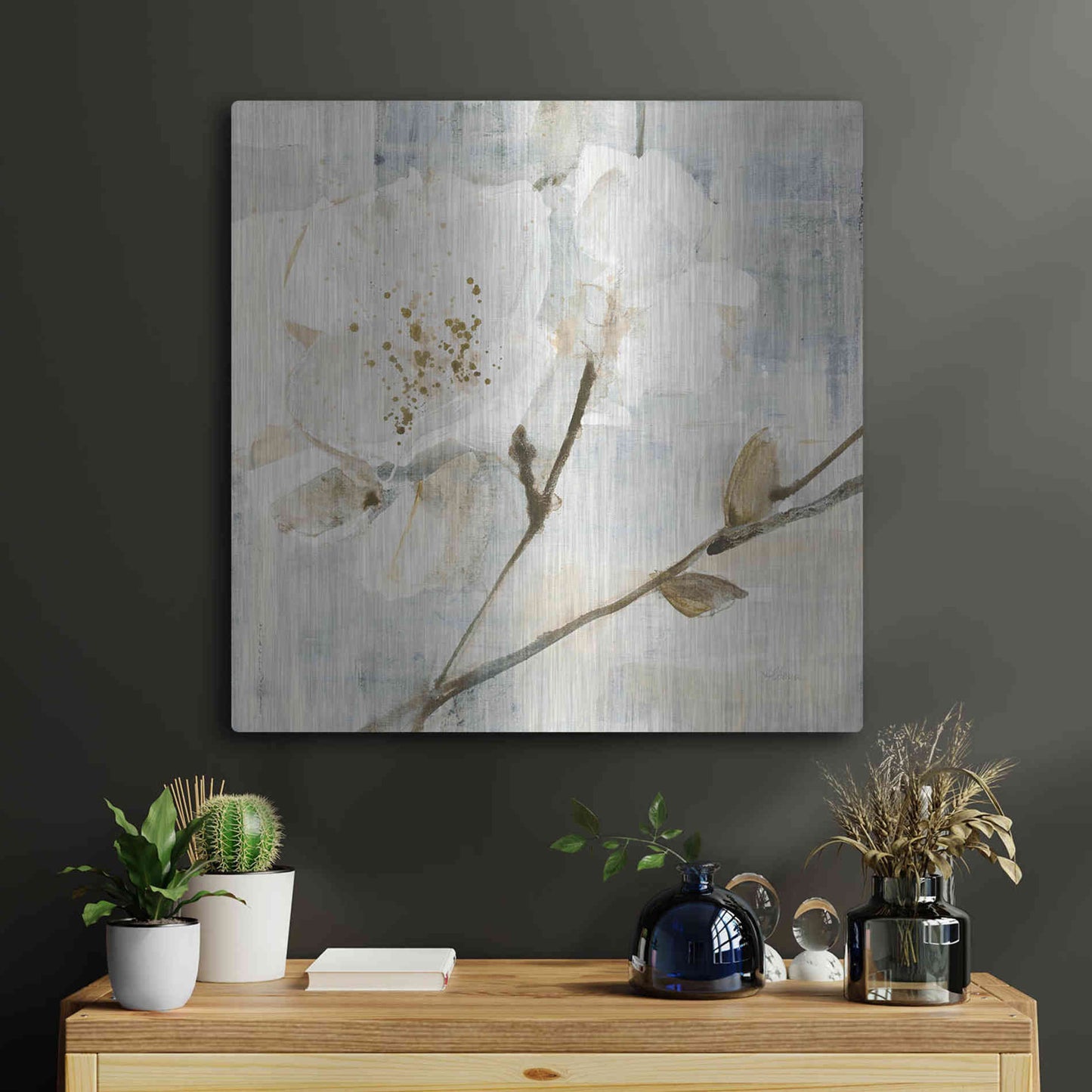 Luxe Metal Art 'Elegance I Greige' by Albena Hristova, Metal Wall Art,24x24