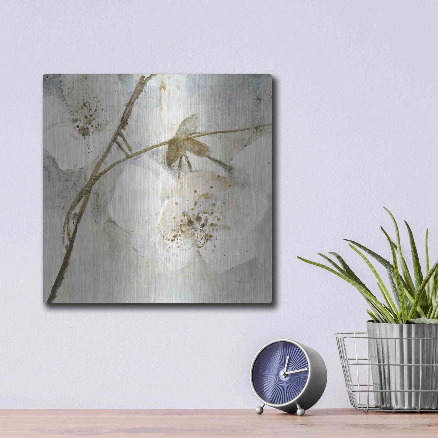 Luxe Metal Art 'Elegance II Greige' by Albena Hristova, Metal Wall Art,12x12
