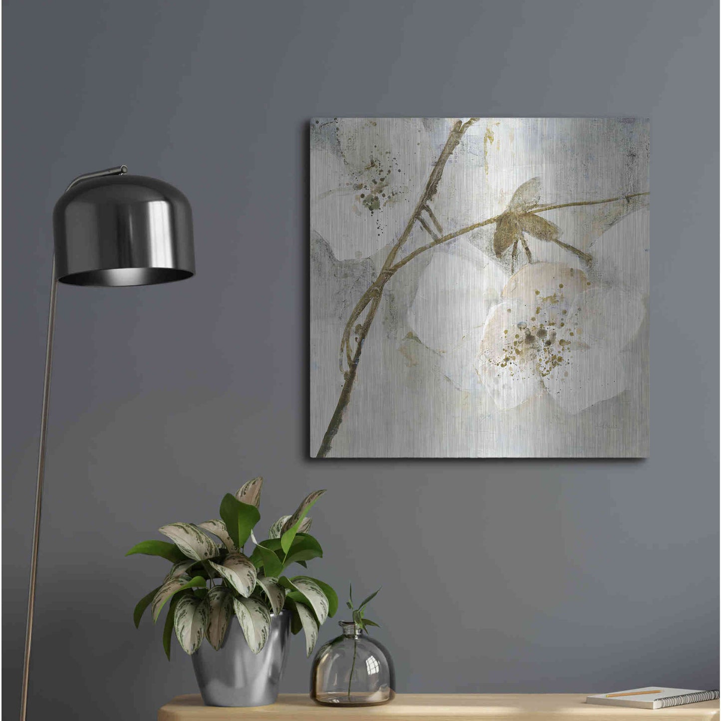 Luxe Metal Art 'Elegance II Greige' by Albena Hristova, Metal Wall Art,24x24