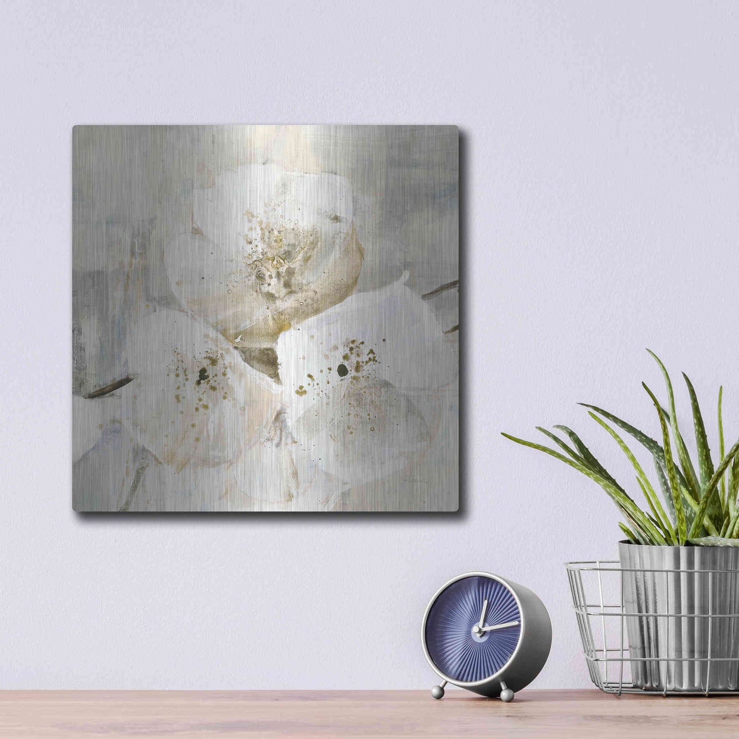 Luxe Metal Art 'Elegance III Greige' by Albena Hristova, Metal Wall Art,12x12