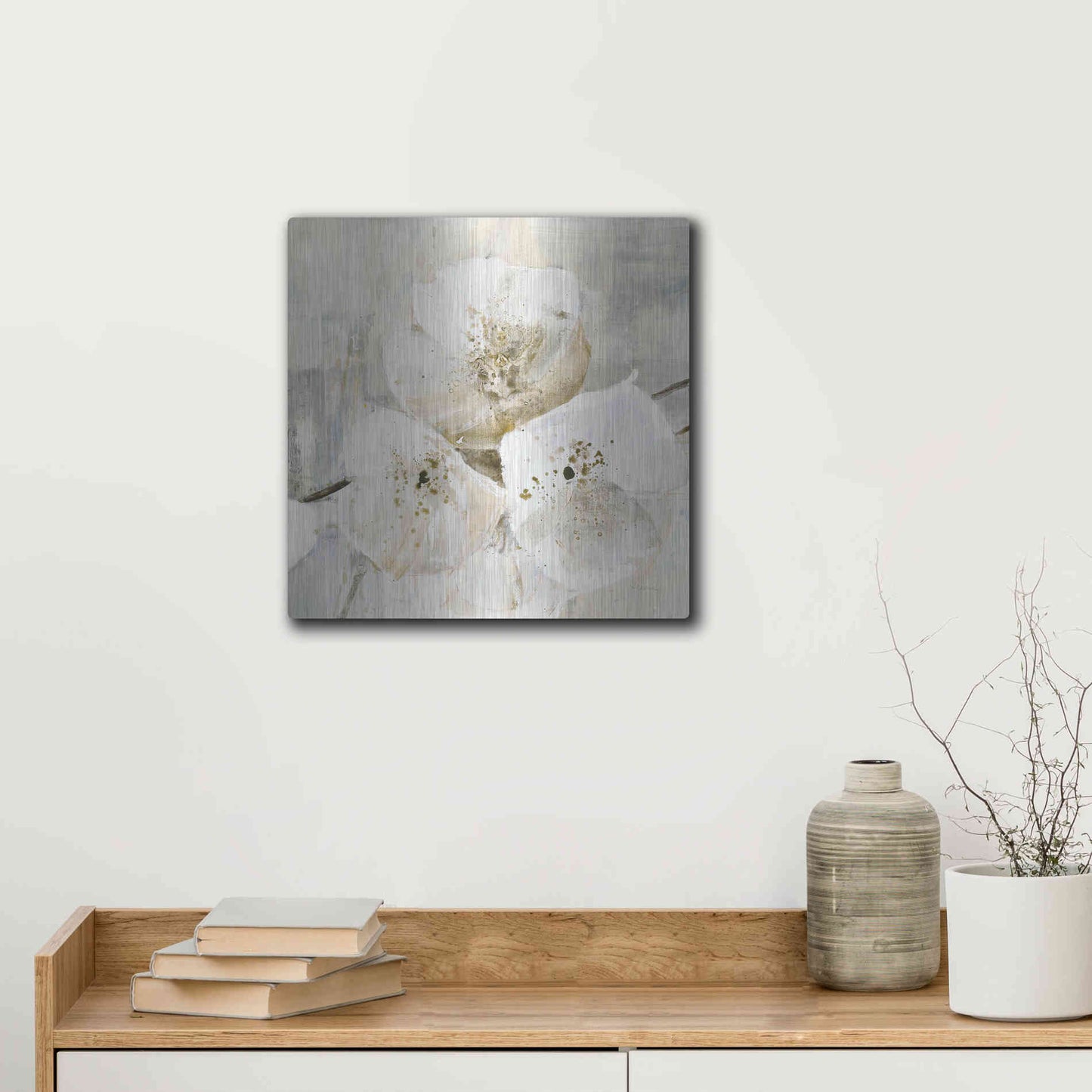 Luxe Metal Art 'Elegance III Greige' by Albena Hristova, Metal Wall Art,12x12