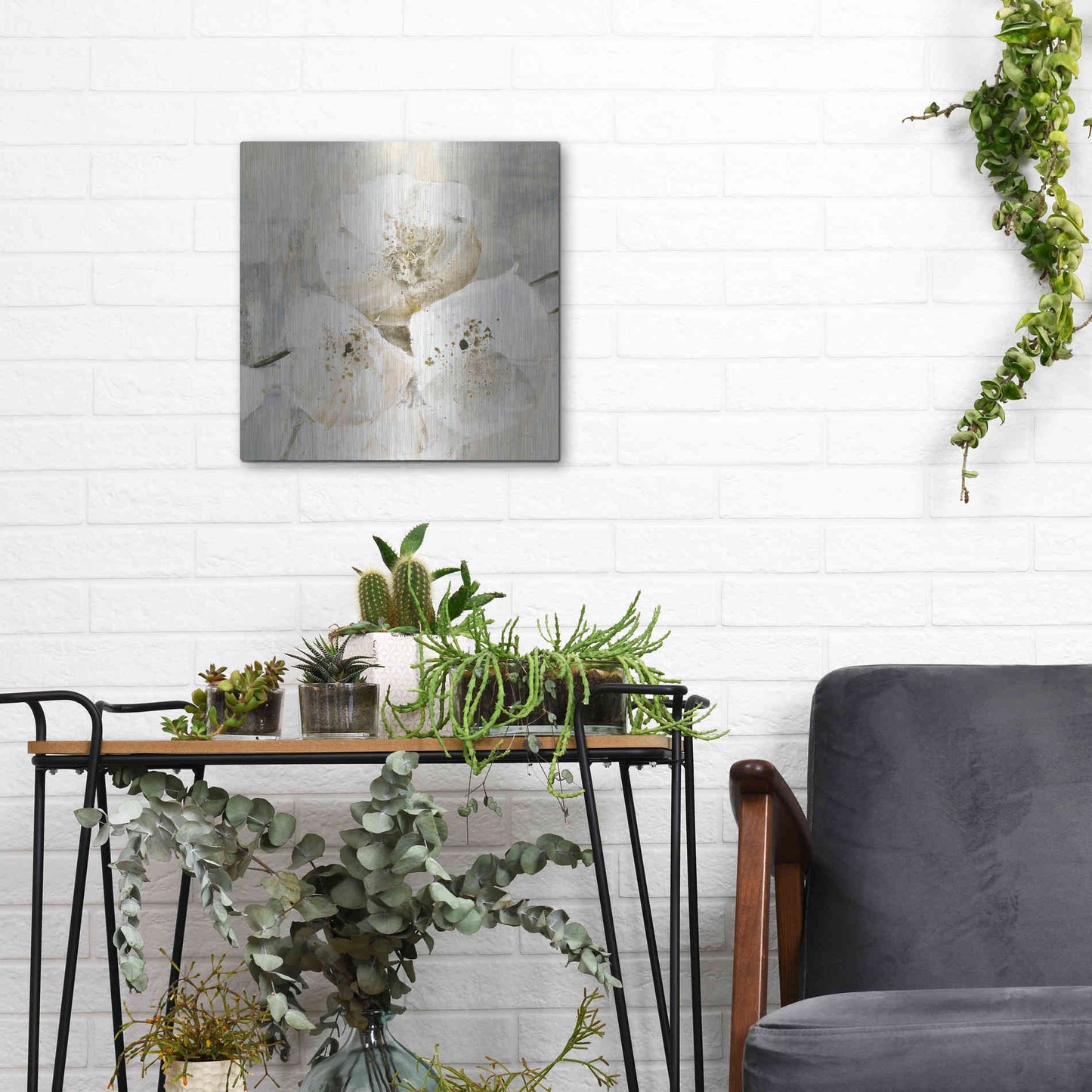 Luxe Metal Art 'Elegance III Greige' by Albena Hristova, Metal Wall Art,12x12