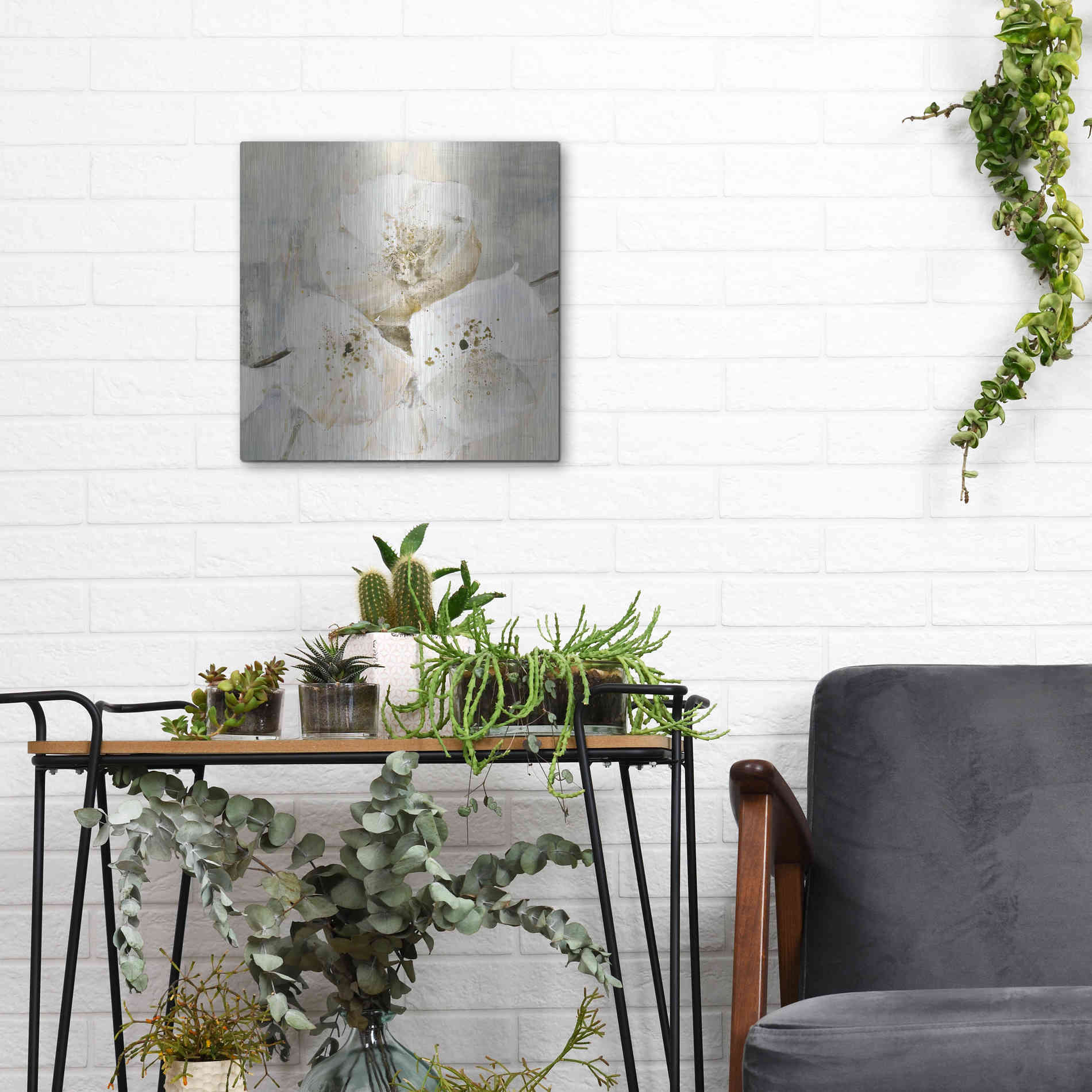 Luxe Metal Art 'Elegance III Greige' by Albena Hristova, Metal Wall Art,12x12