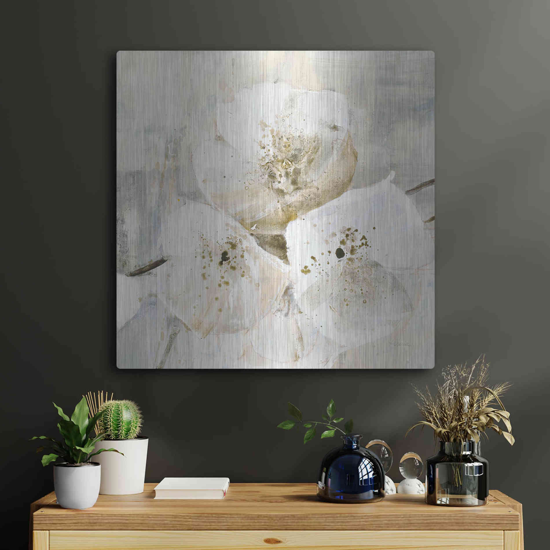 Luxe Metal Art 'Elegance III Greige' by Albena Hristova, Metal Wall Art,24x24