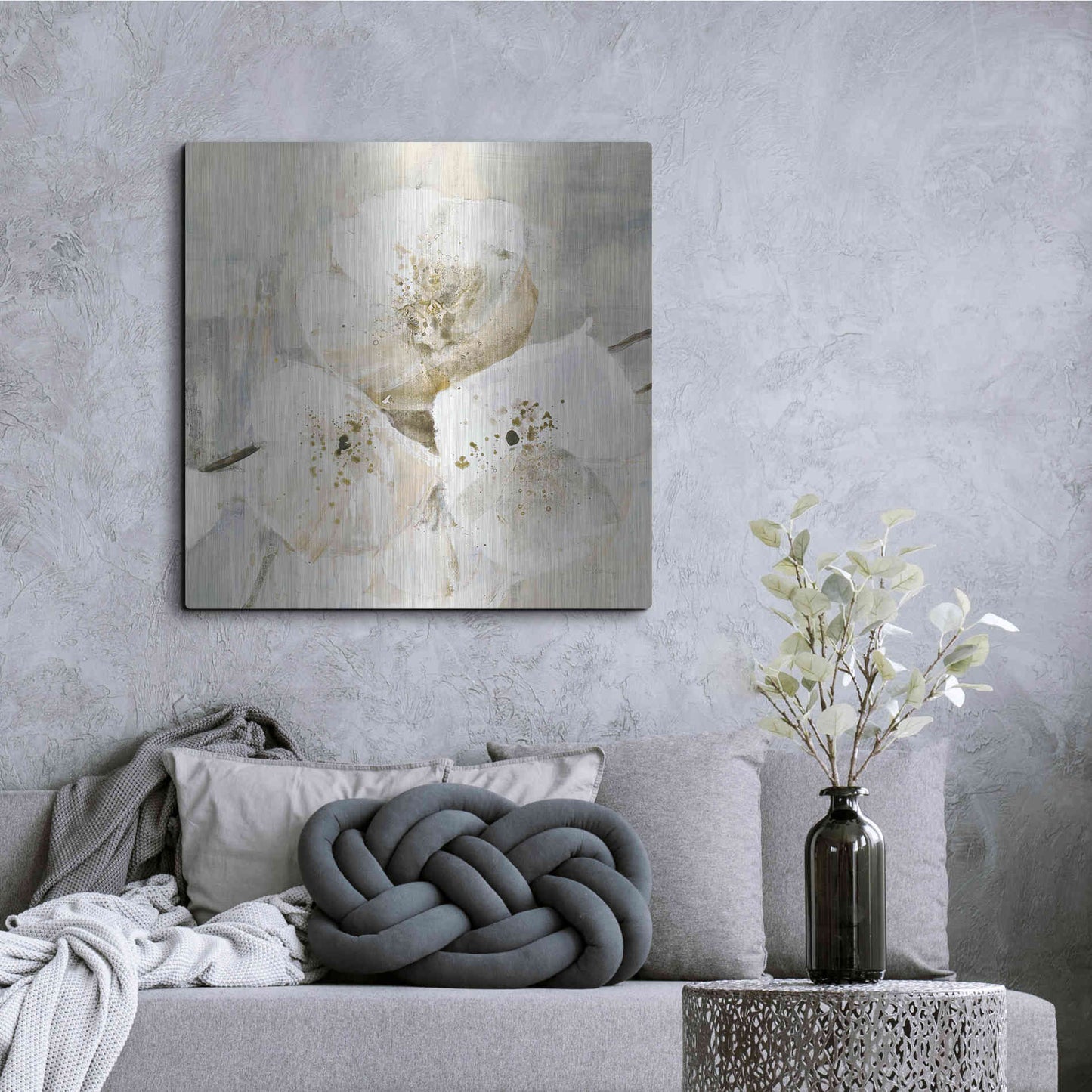 Luxe Metal Art 'Elegance III Greige' by Albena Hristova, Metal Wall Art,36x36