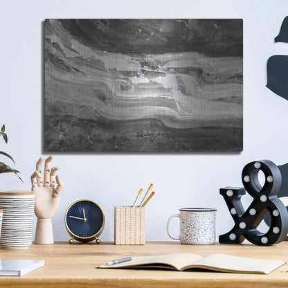 Luxe Metal Art 'Currents Gray Black White' by Albena Hristova, Metal Wall Art,16x12