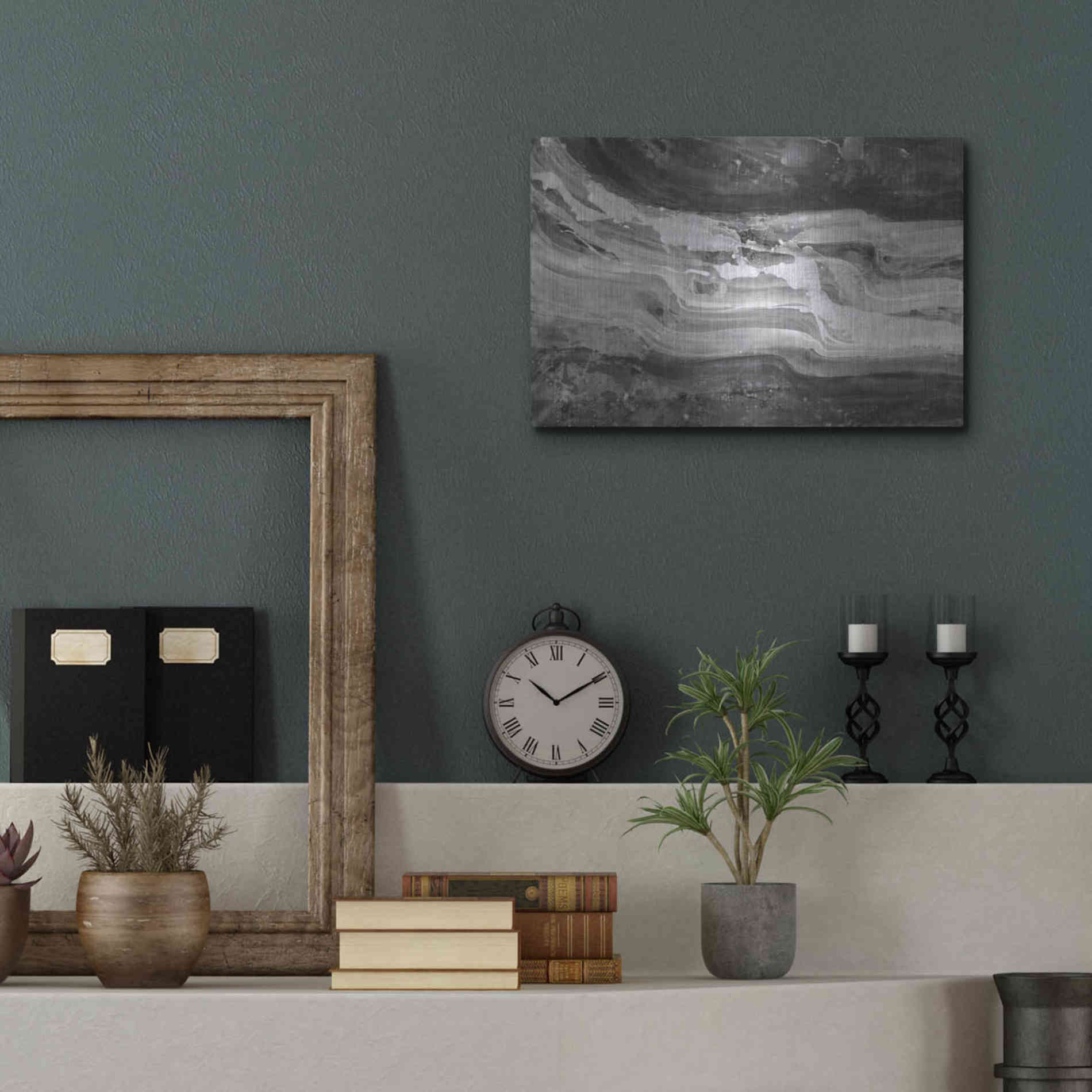 Luxe Metal Art 'Currents Gray Black White' by Albena Hristova, Metal Wall Art,16x12