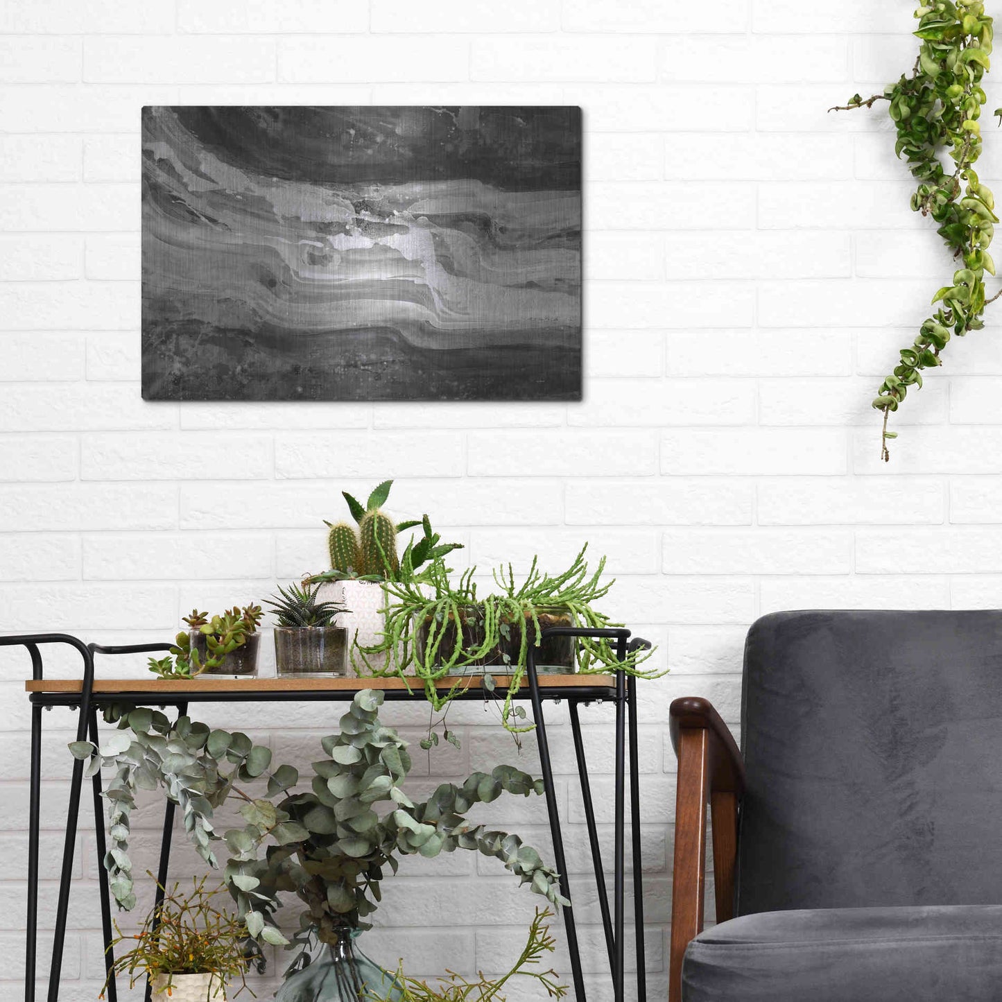 Luxe Metal Art 'Currents Gray Black White' by Albena Hristova, Metal Wall Art,16x12